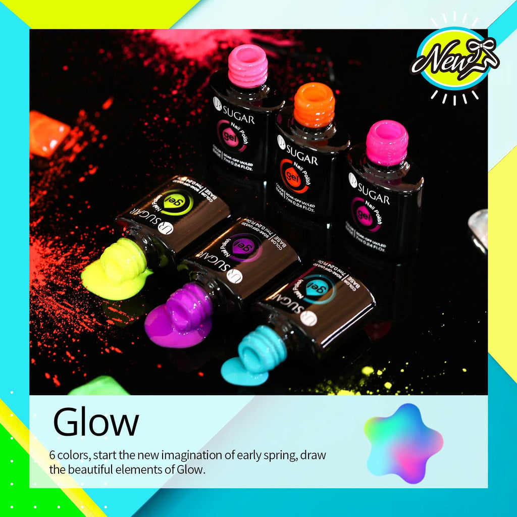 UR SUGAR Glow in the Dark Gel Nail Polish Set – 6 Neon Halloween Colors, Soak-Off
