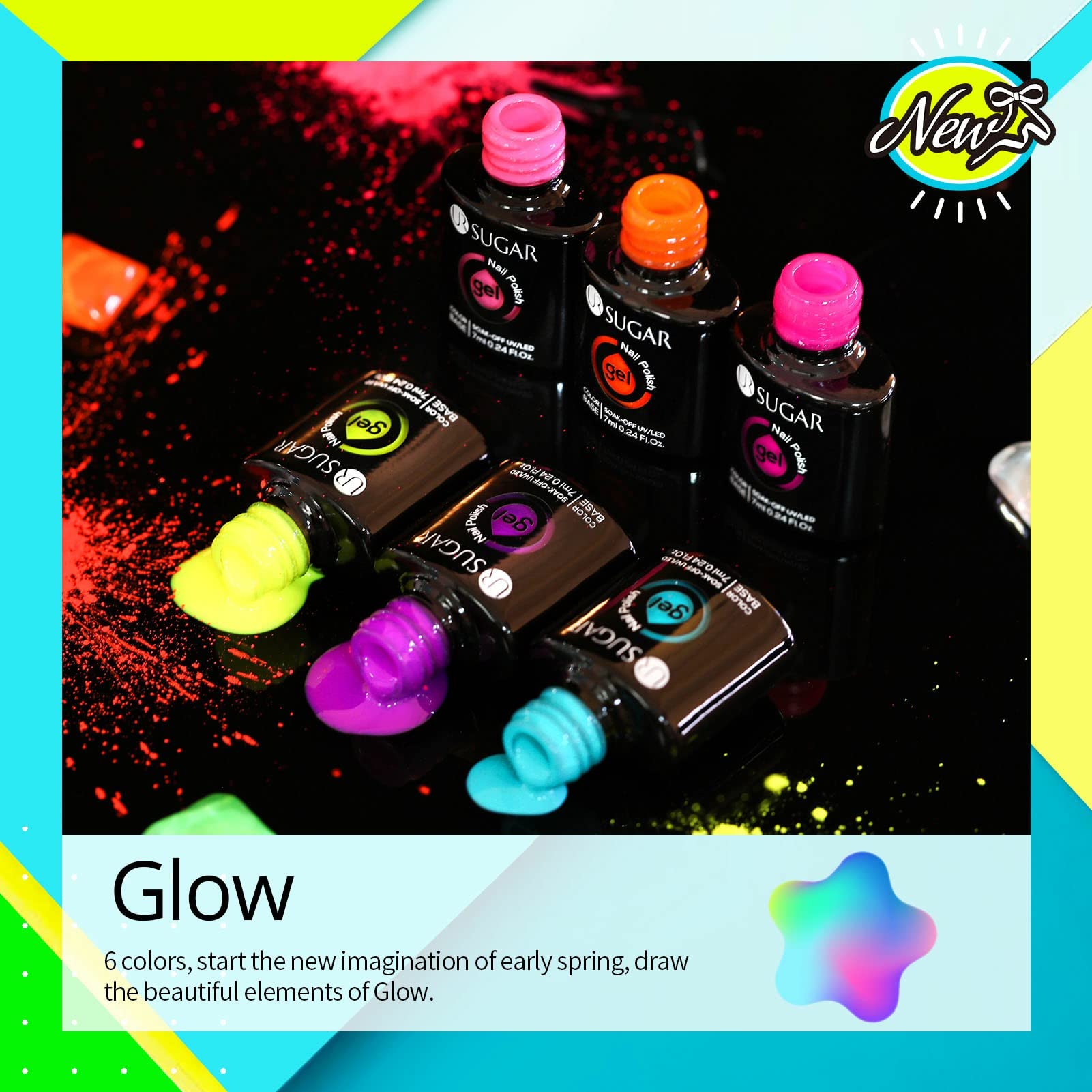 UR SUGAR Glow in the Dark Gel Nail Polish Set – 6 Neon Halloween Colors, Soak-Off