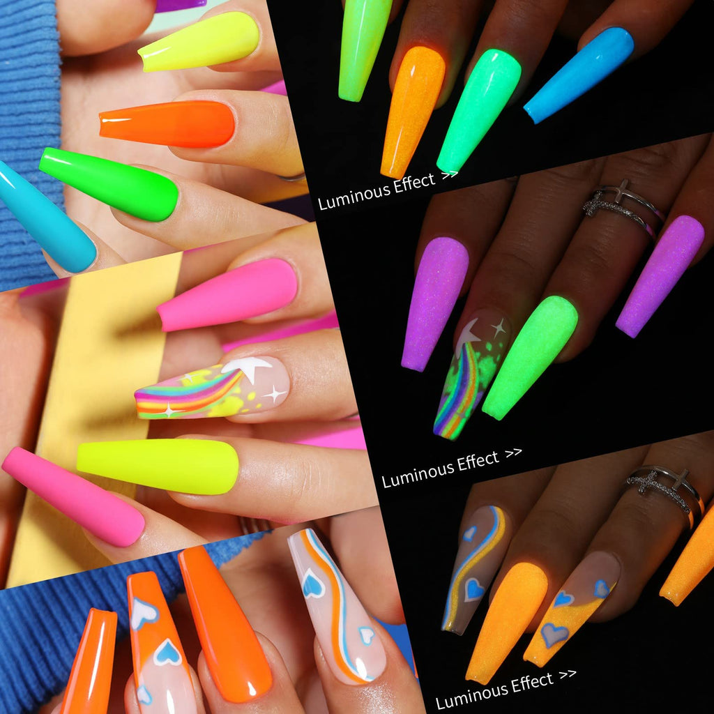 UR SUGAR Glow in the Dark Gel Nail Polish Set – 6 Neon Halloween Colors, Soak-Off
