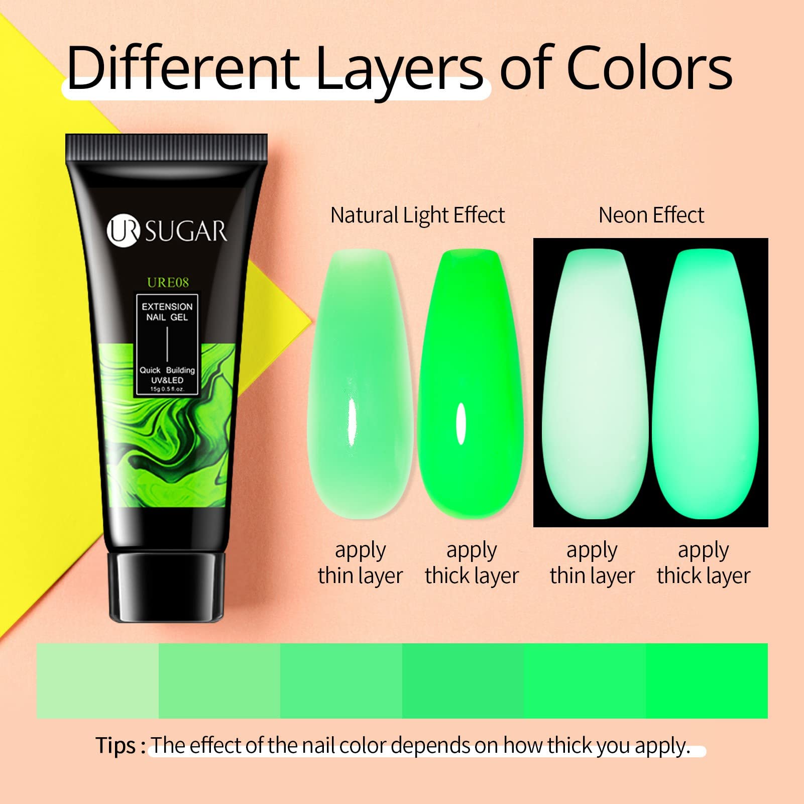 UR SUGAR Neon Poly Extension Gel Set - 6 Colors | Quick Build, Long-Lasting Gel Polish Kit