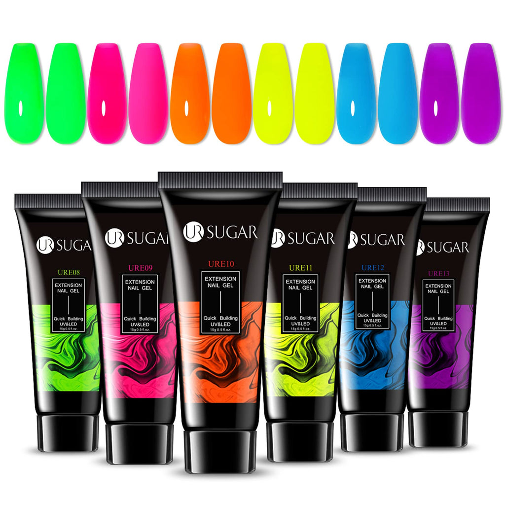 UR SUGAR Neon Poly Extension Gel Set - 6 Colors | Quick Build, Long-Lasting Gel Polish Kit