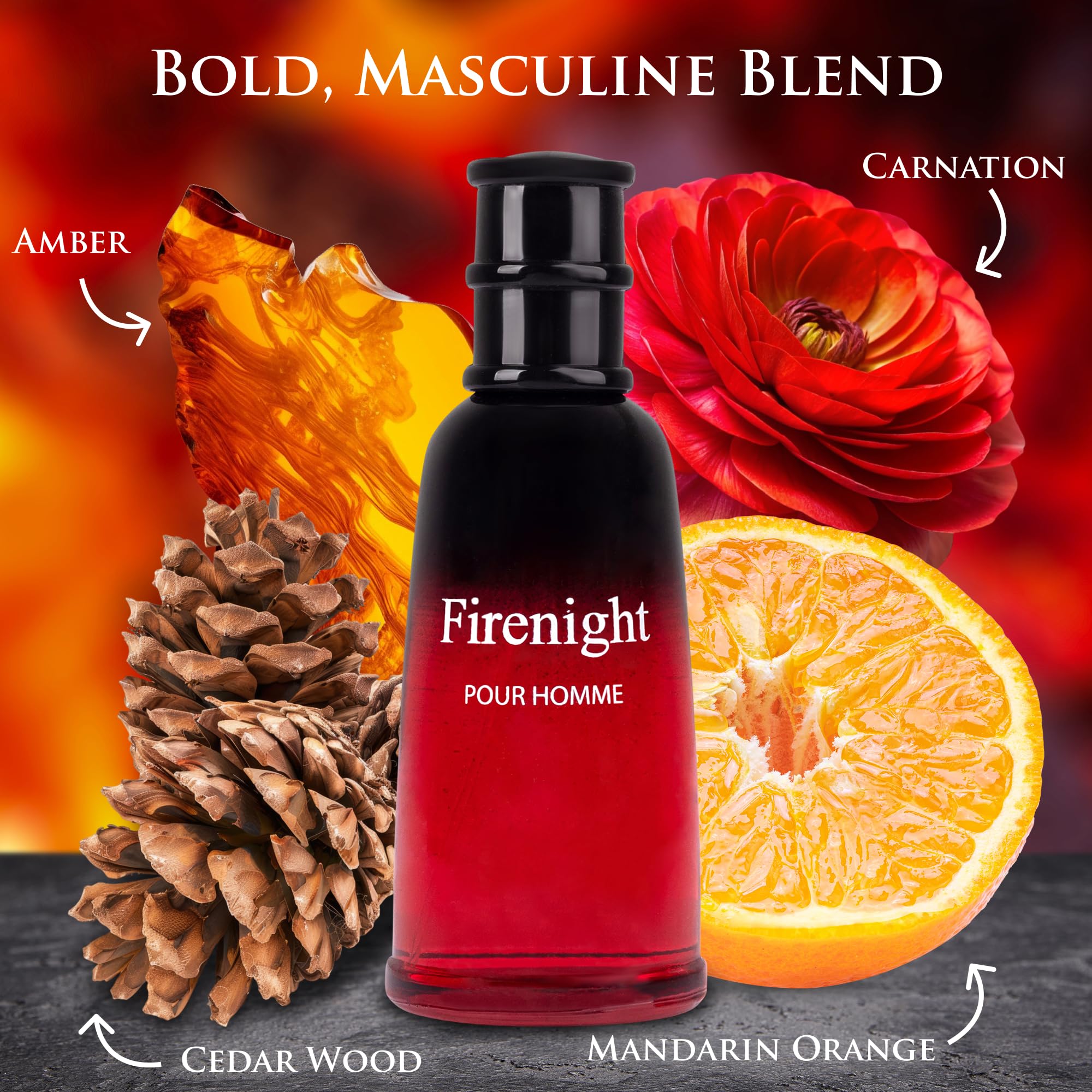 URBAN COLLECTION Firenight for Men Eau de Parfum – 3.4 oz / 100 ml – Citrus, Spice & Violet Notes