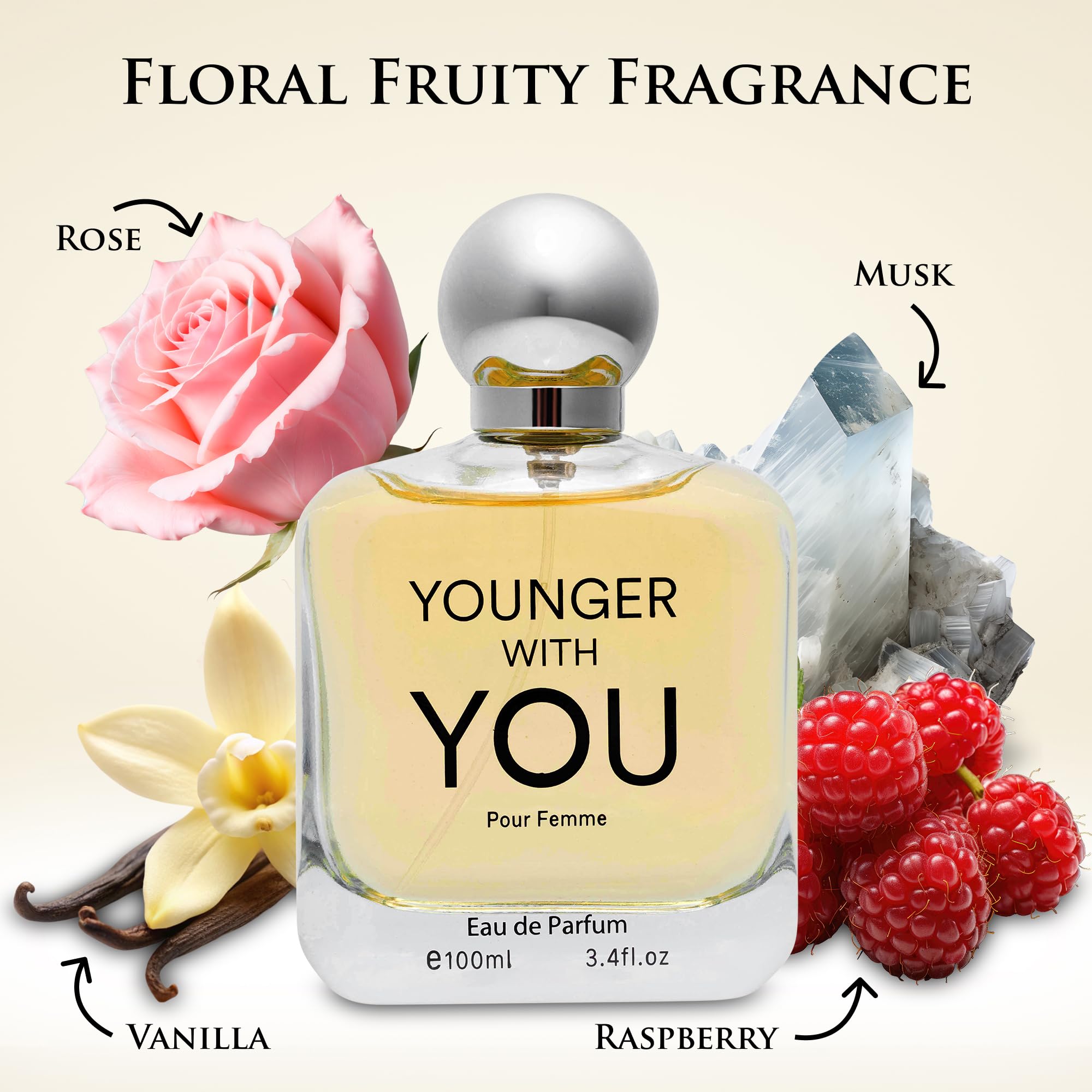 Urban Collection Younger With You for Women – Floral Fruity EDP, Rose & Vanilla Base, Raspberry & Neroli Top, 100ml | Vegan & Cruelty-Free