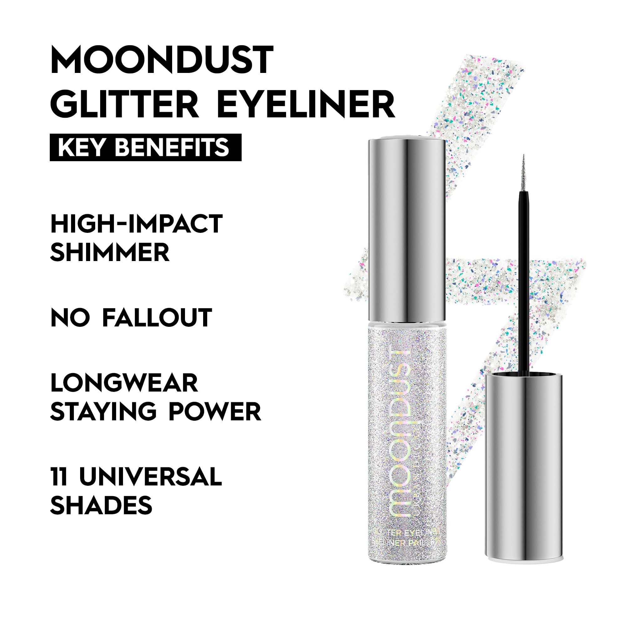 URBAN DECAY Moondust Liquid Glitter Eyeliner (Pyro) – Iridescent Silver Glitter, 0.25 fl oz
