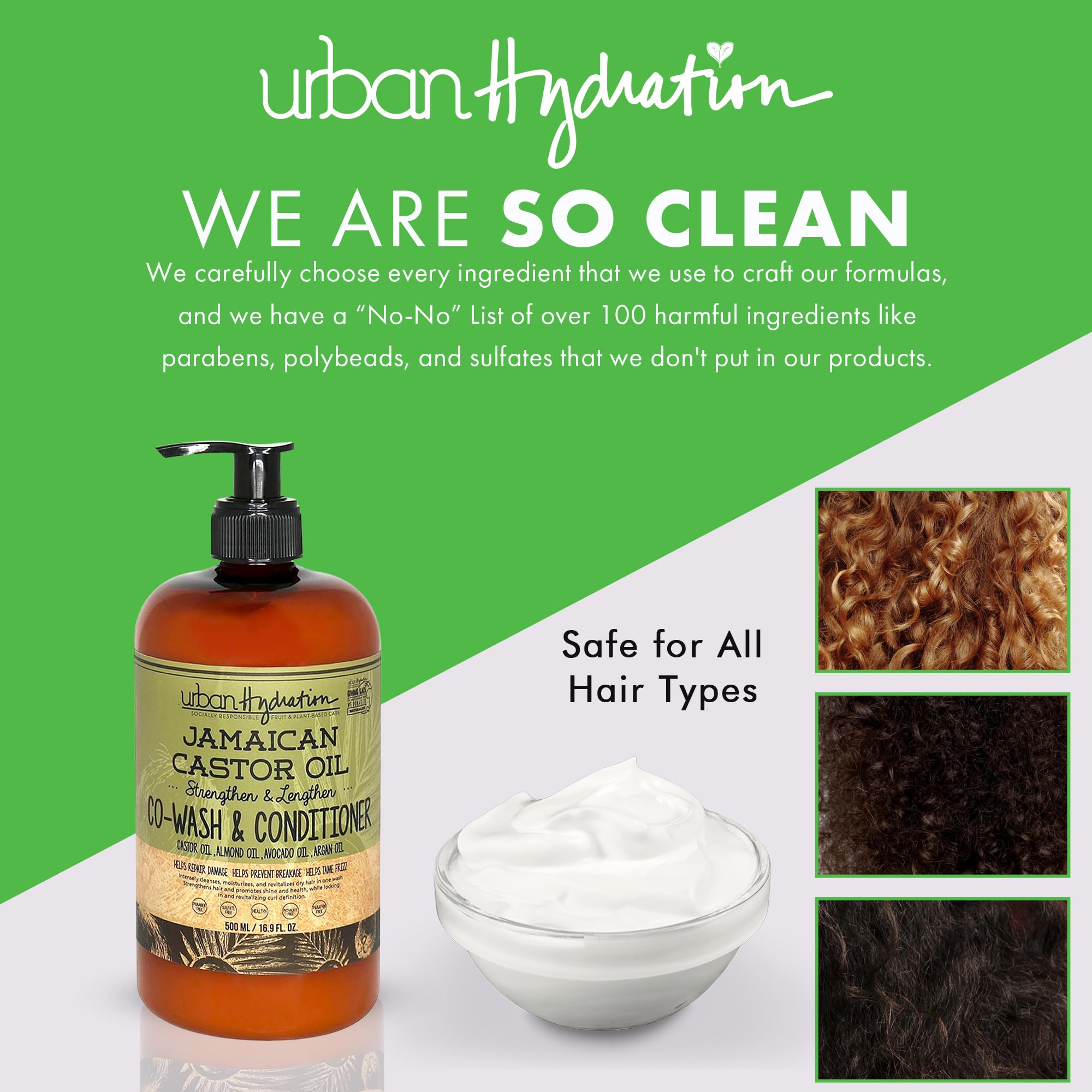 Urban Hydration Jamaican Castor Oil Co-Wash & Conditioner – Sulfate, Paraben & Dye Free (All Hair Types, 16.9 fl oz)