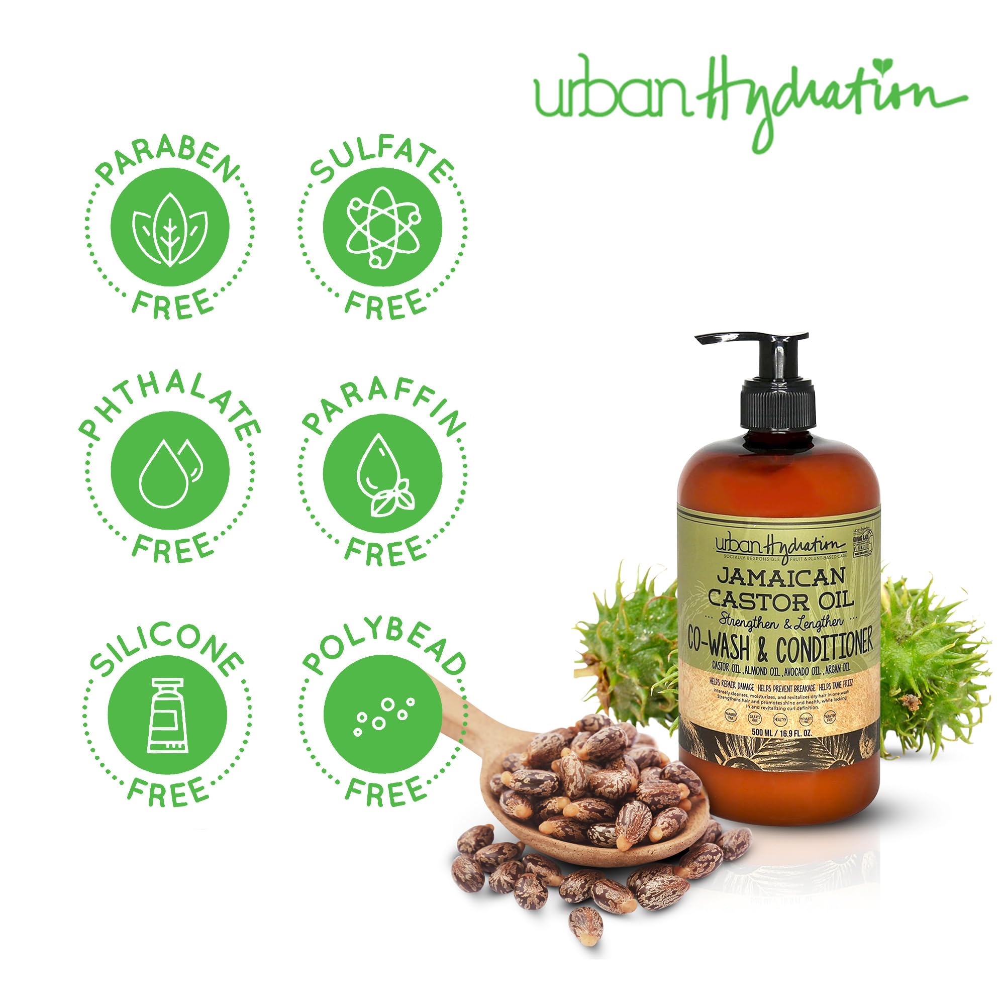 Urban Hydration Jamaican Castor Oil Co-Wash & Conditioner – Sulfate, Paraben & Dye Free (All Hair Types, 16.9 fl oz)