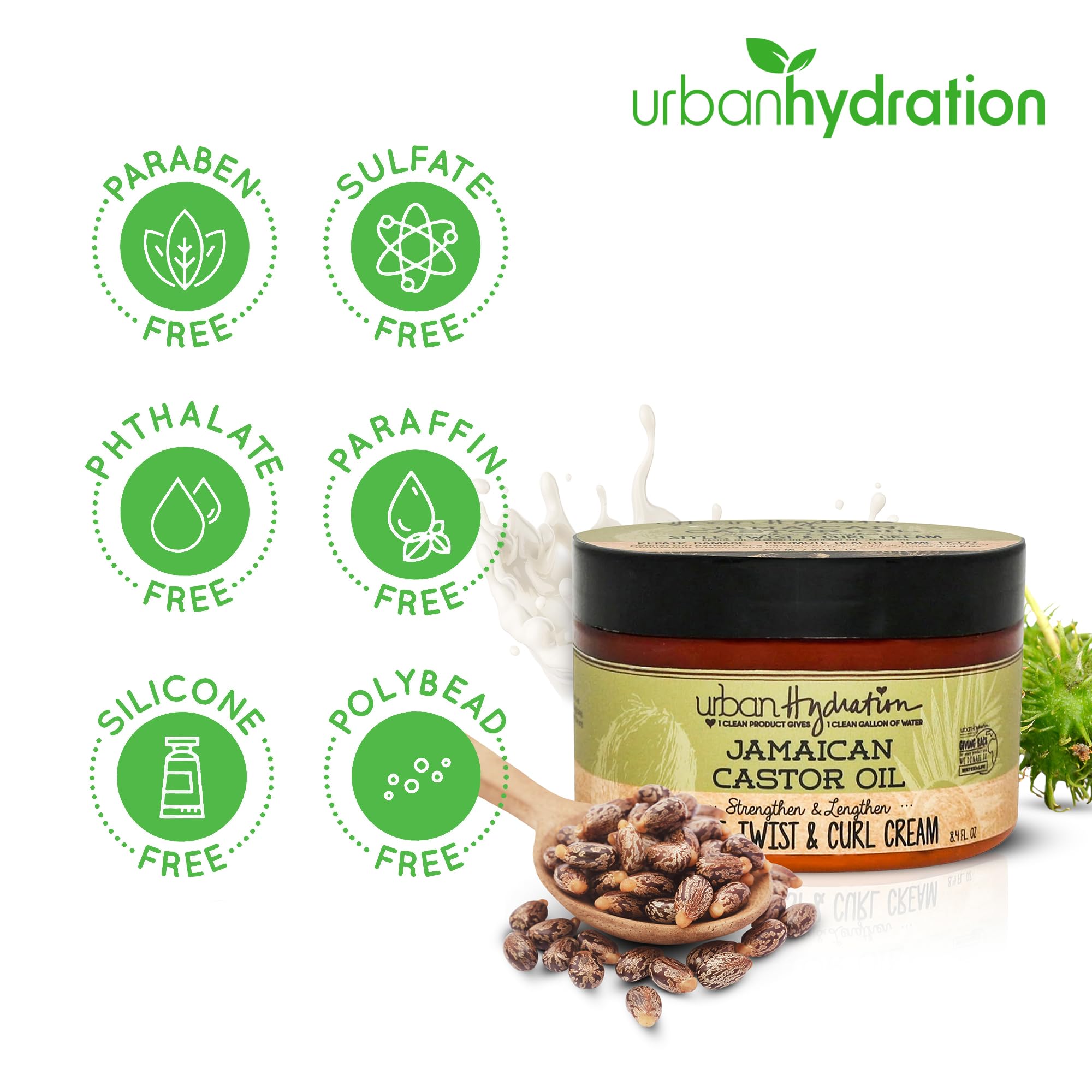Urban Hydration Jamaican Castor Oil Curl Styling Cream | Sulfate, Paraben and Dye Free