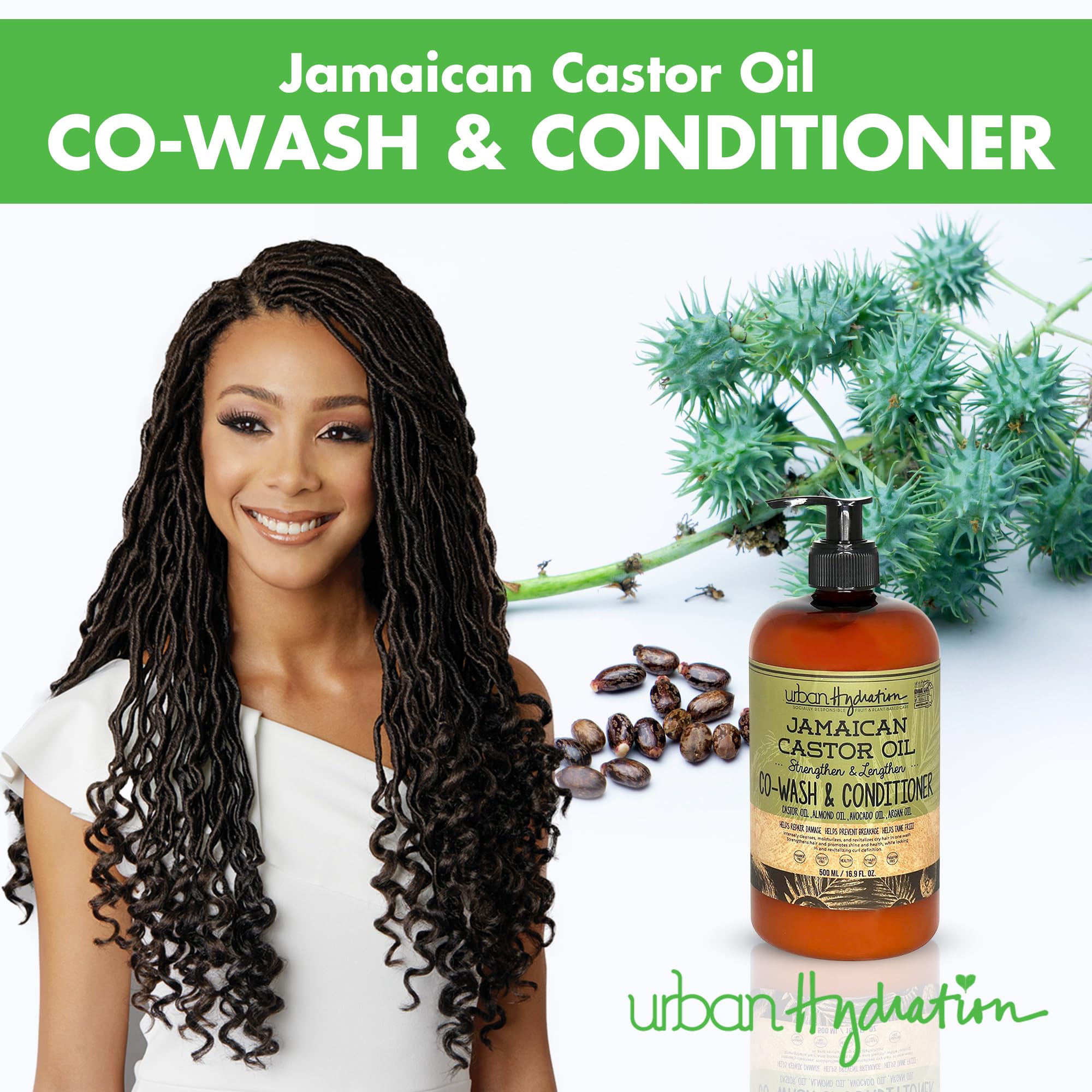 Urban Hydration Jamaican Castor Oil Co-Wash & Conditioner – Sulfate, Paraben & Dye Free (All Hair Types, 16.9 fl oz)