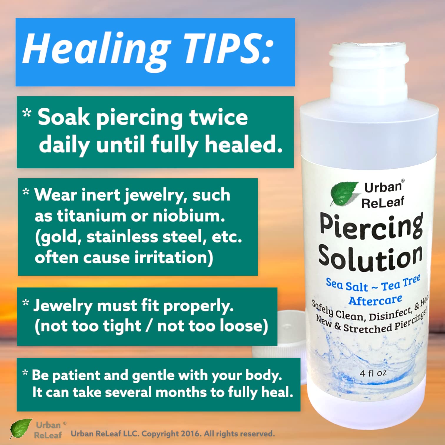 Urban ReLeaf Piercing Solution – Soothing Sea Salts & Tea Tree Aftercare 4 oz