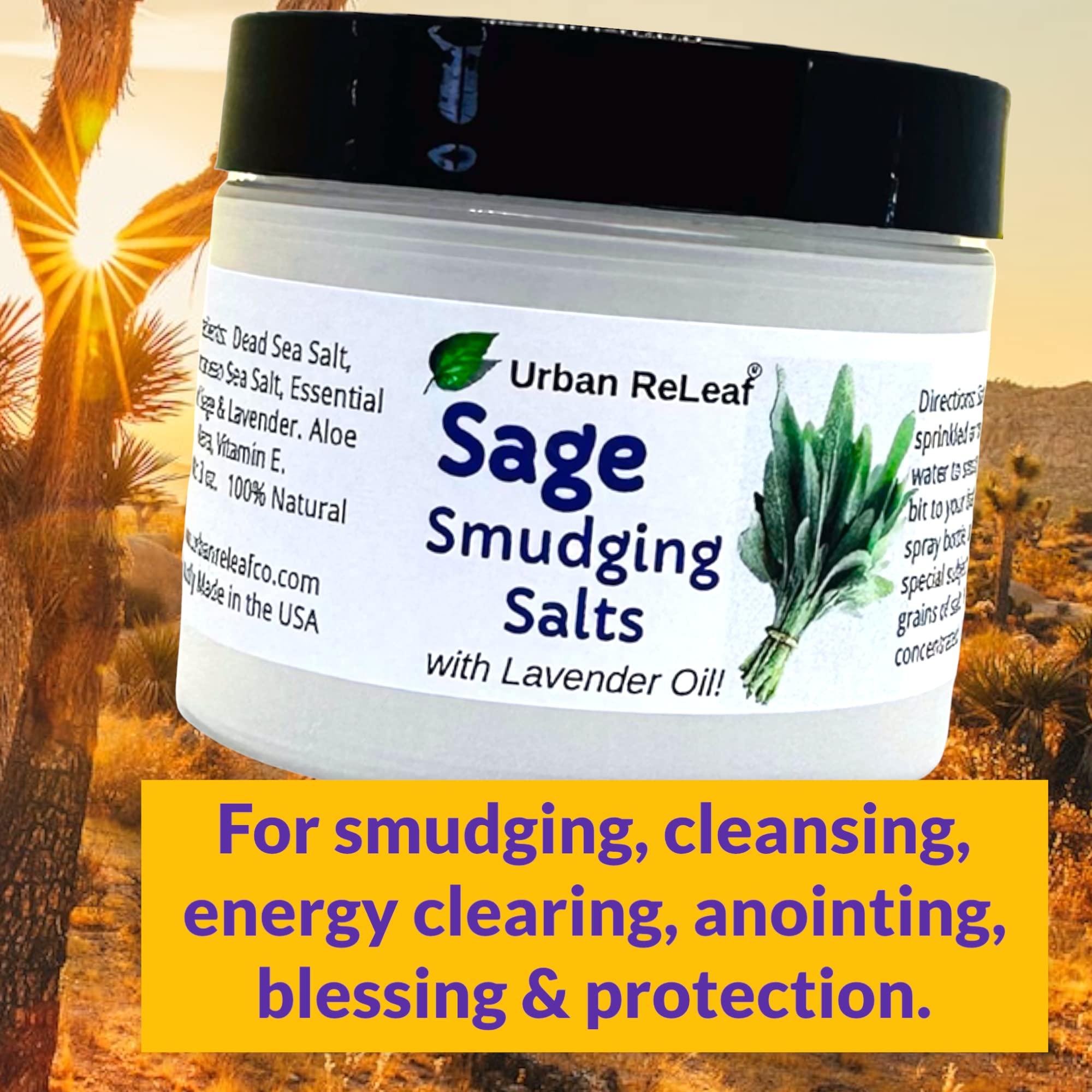 Urban ReLeaf Sage Smudging Salts with Lavender Oil – Smokeless Cleansing (Pack of 2)