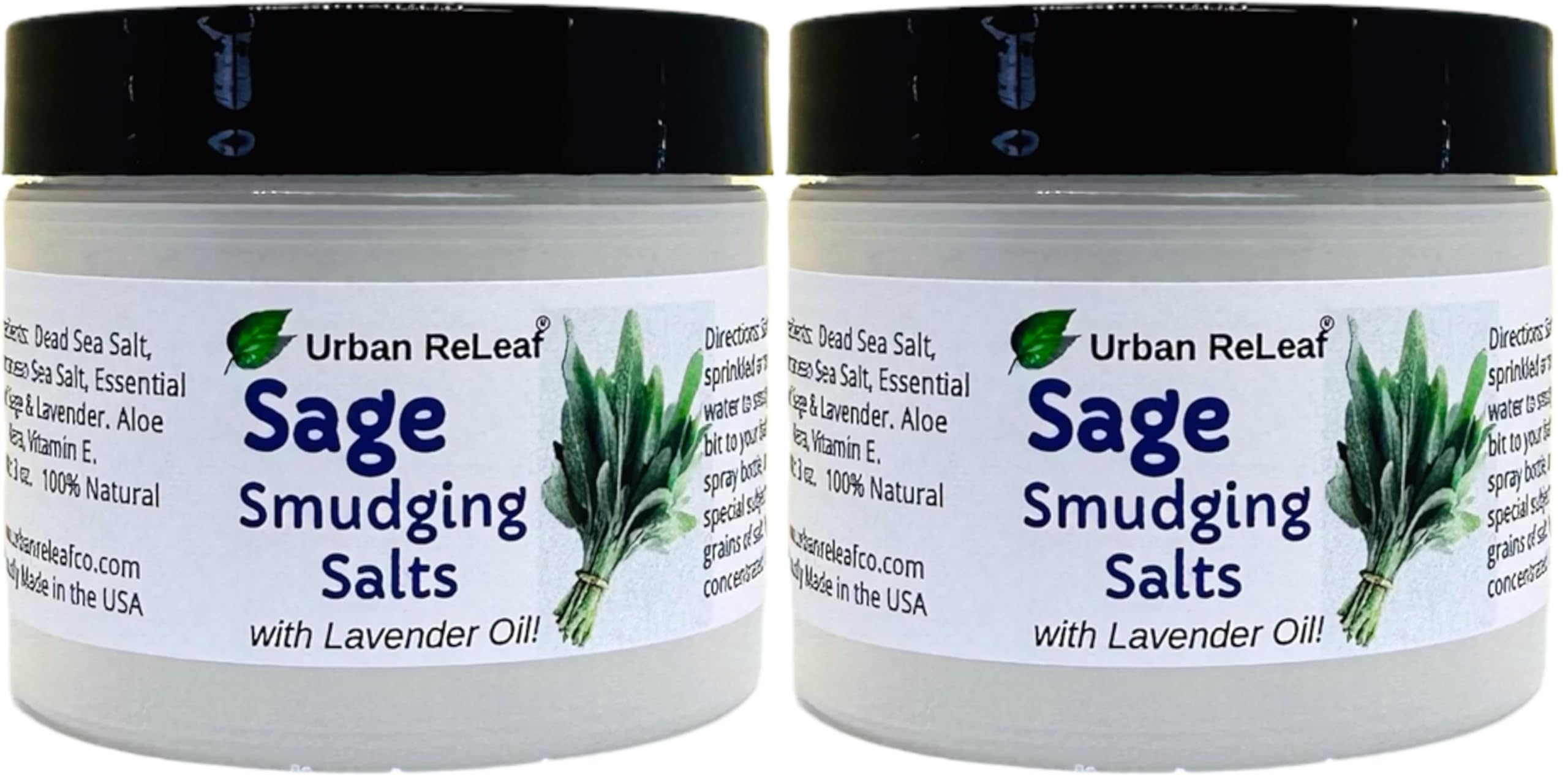 Urban ReLeaf Sage Smudging Salts with Lavender Oil – Smokeless Cleansing (Pack of 2)