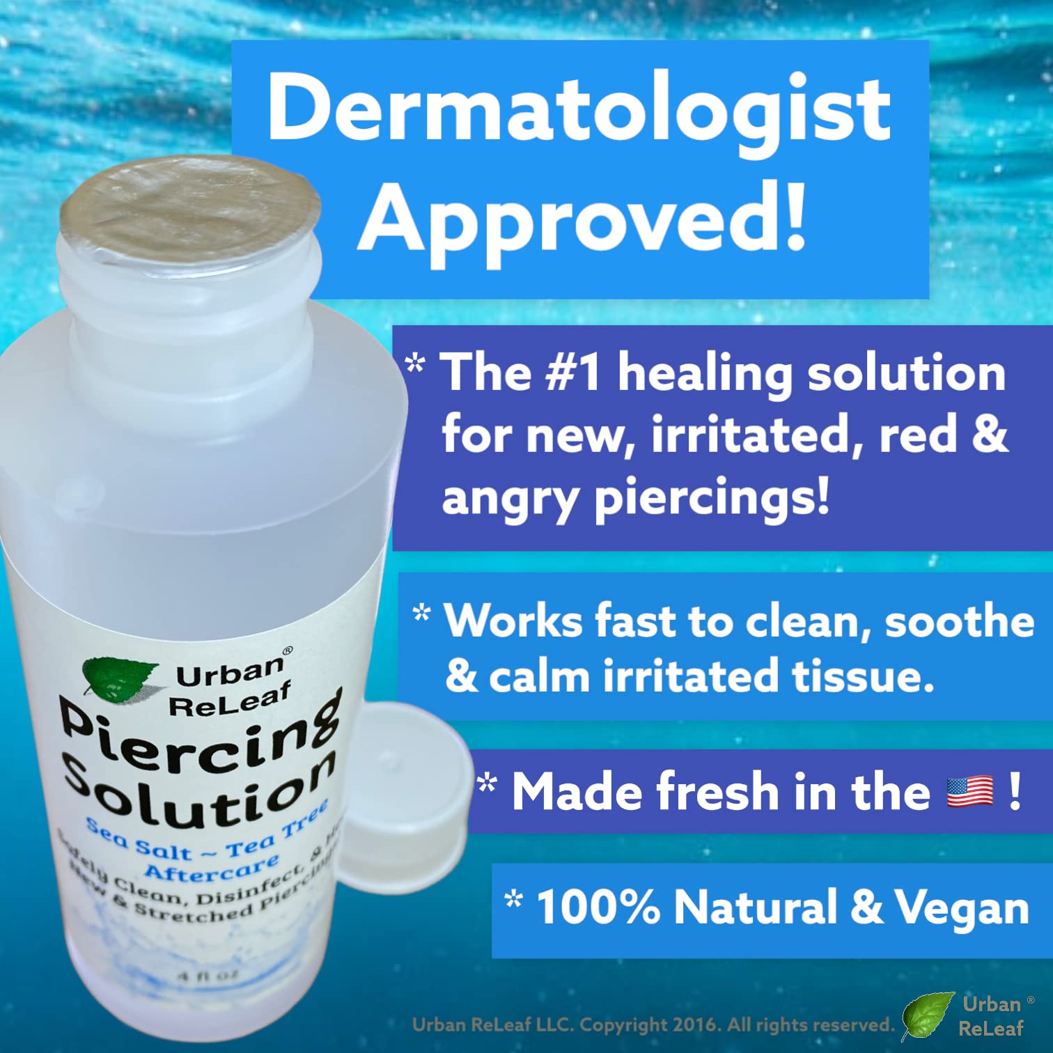 Urban ReLeaf Piercing Solution – Soothing Sea Salts & Tea Tree Aftercare 4 oz