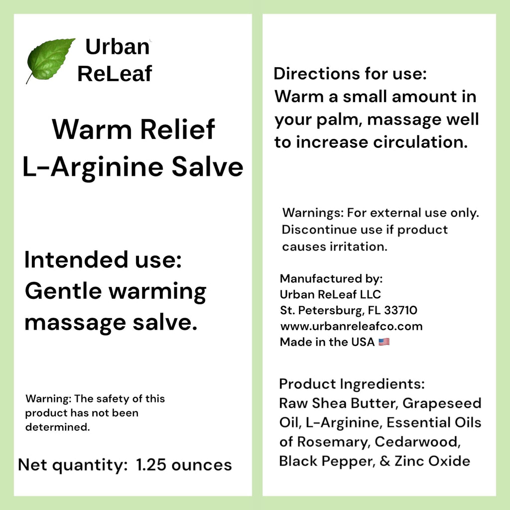 Urban ReLeaf Warm Relief L-Arginine Salve – Shea Butter & Botanicals, USA Made