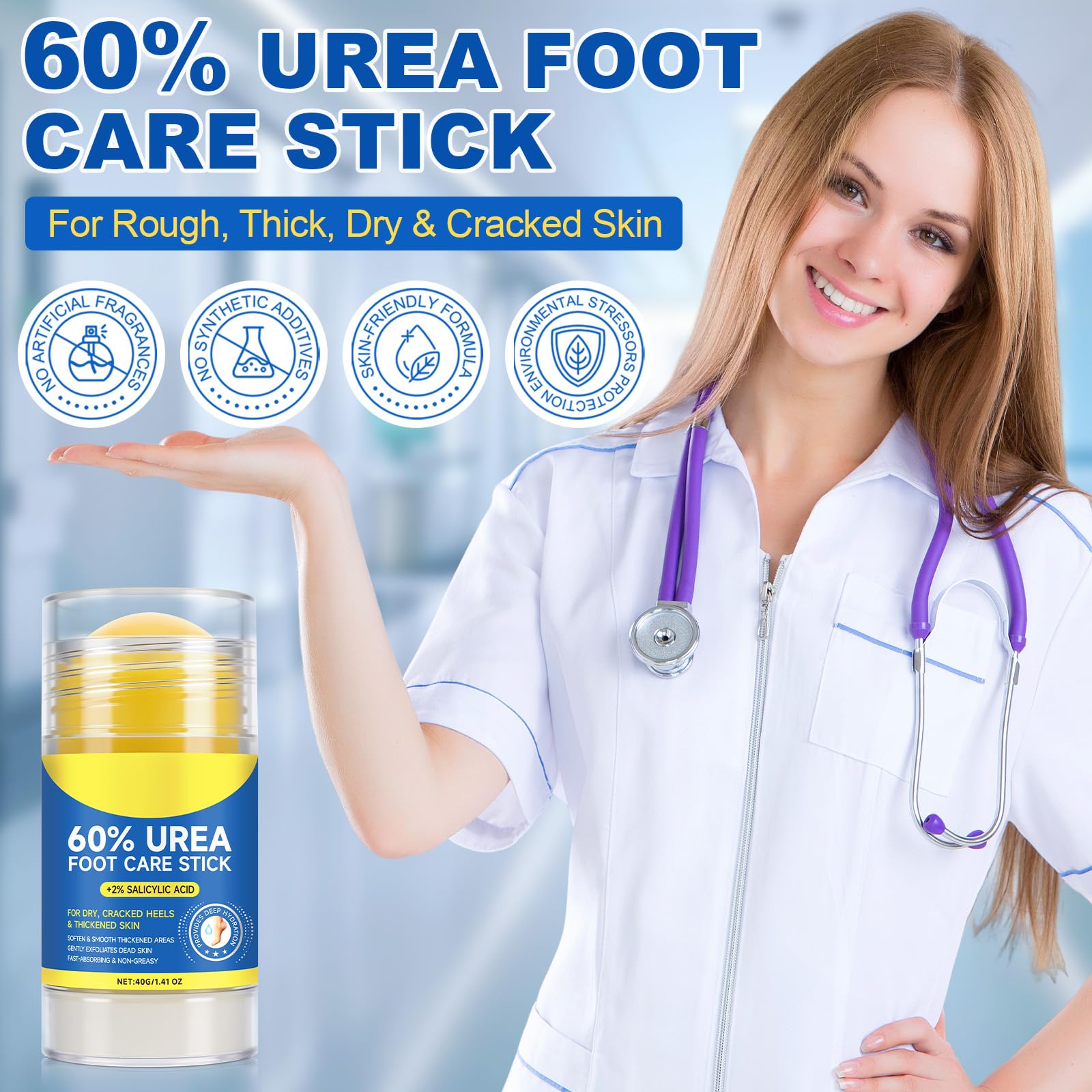 Urea 60% Cream Stick with Salicylic Acid 2% – Intensive Hydration for Dry, Cracked Skin (80g)