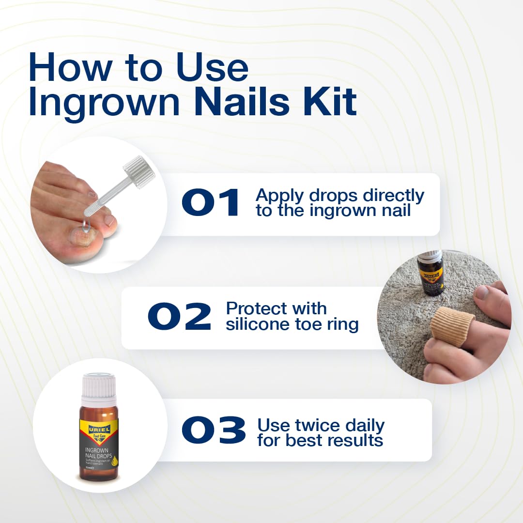 URIEL UPGRADED Ingrown Toenail Treatment with Silicone Caps – Removal Kit & Drops 11 ml