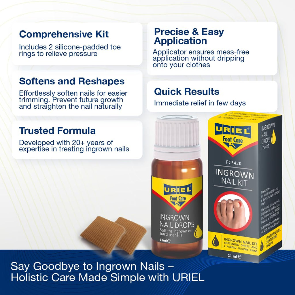 URIEL UPGRADED Ingrown Toenail Treatment with Silicone Caps – Removal Kit & Drops 11 ml