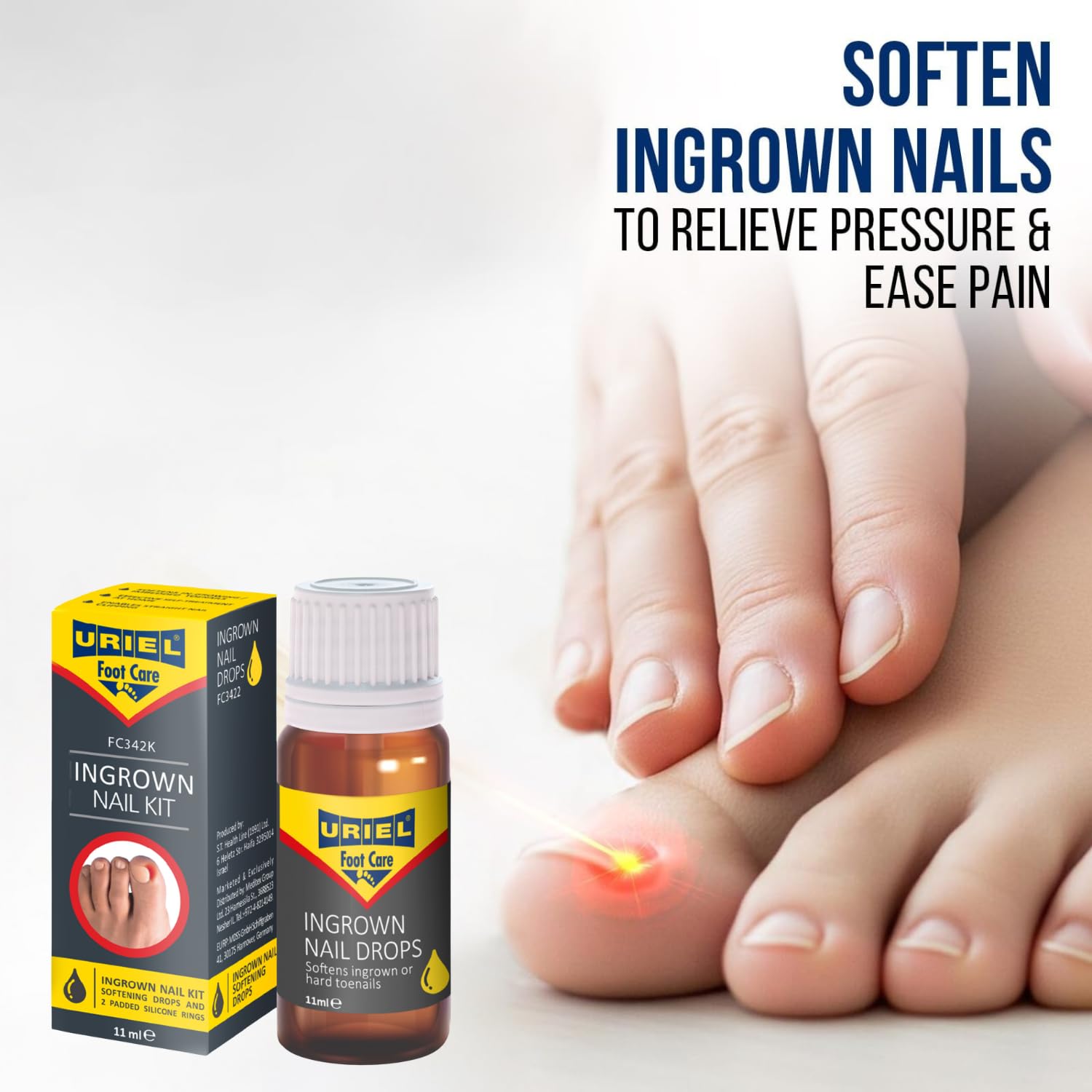 URIEL UPGRADED Ingrown Toenail Treatment with Silicone Caps – Removal Kit & Drops 11 ml