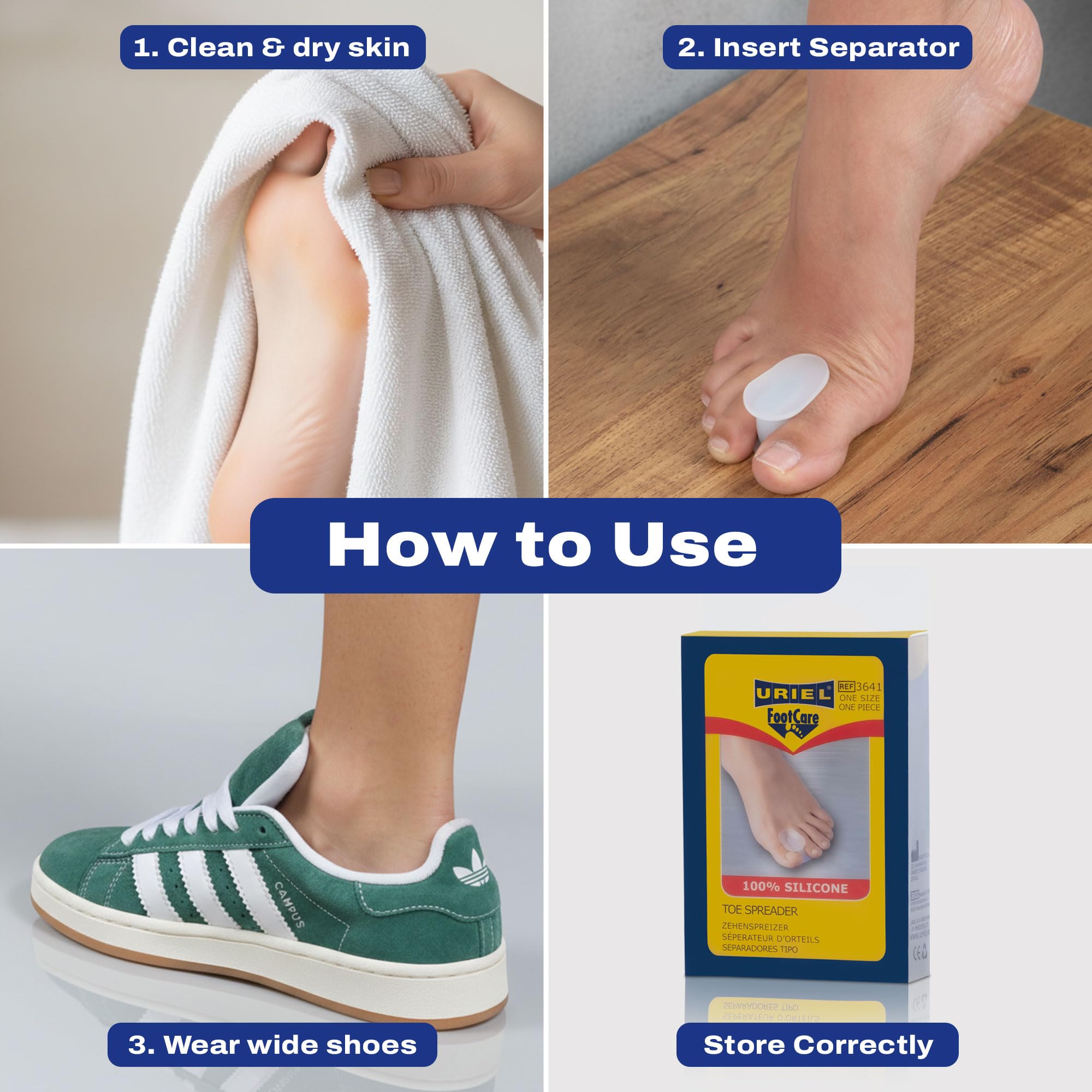 URIEL Soft Gel Toe Spacers with Mineral Oil – Silicone Toe Separators for Daily Comfort