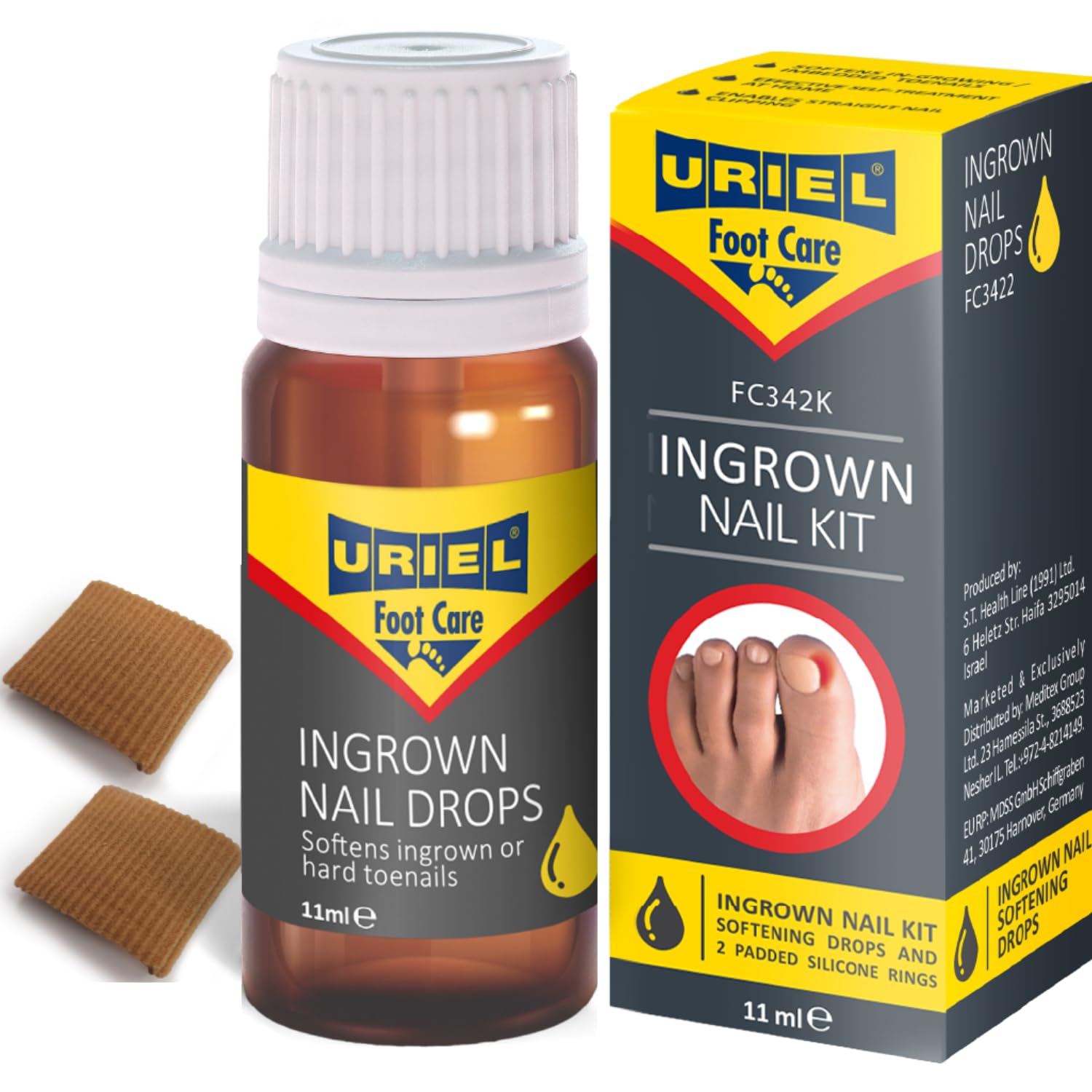 URIEL UPGRADED Ingrown Toenail Treatment with Silicone Caps – Removal Kit & Drops 11 ml