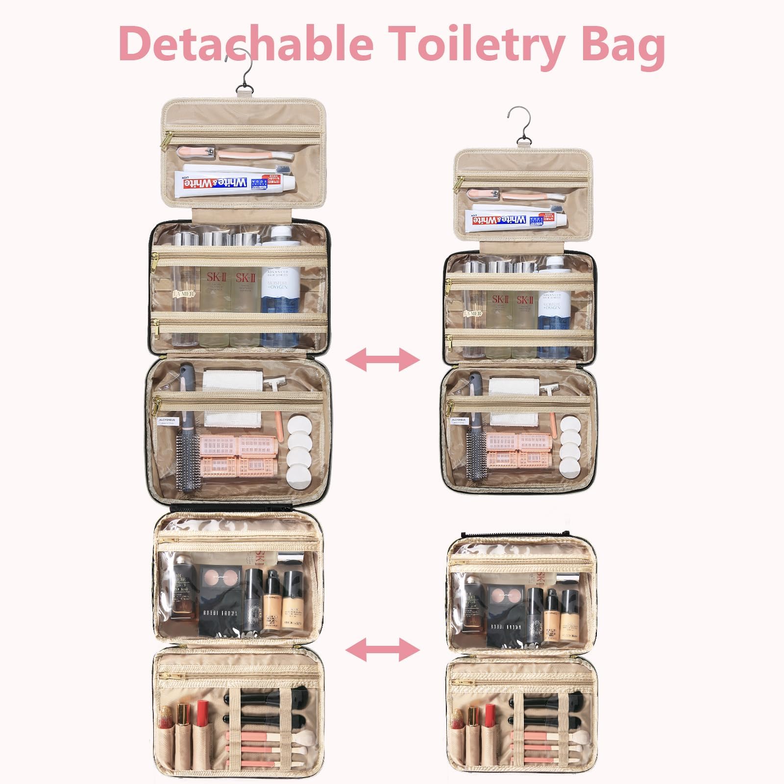 urophylla Detachable Travel Toiletry Bag for Women | Large Hanging Organizer for Travel