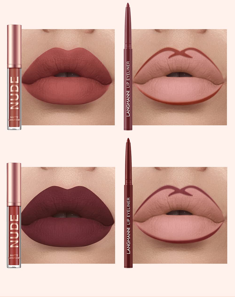 URQT 12pcs Lip Liner & Lipstick Set – 6 Velvet Matte Liquid Lipsticks + 6 Matching Lip Liners