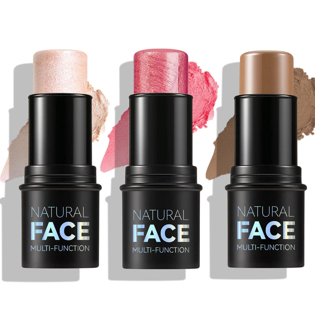 URQT 3 Pcs Face Contour Sticks Set – Highlighter, Contour & Blush (Shades 02, 03, 04)