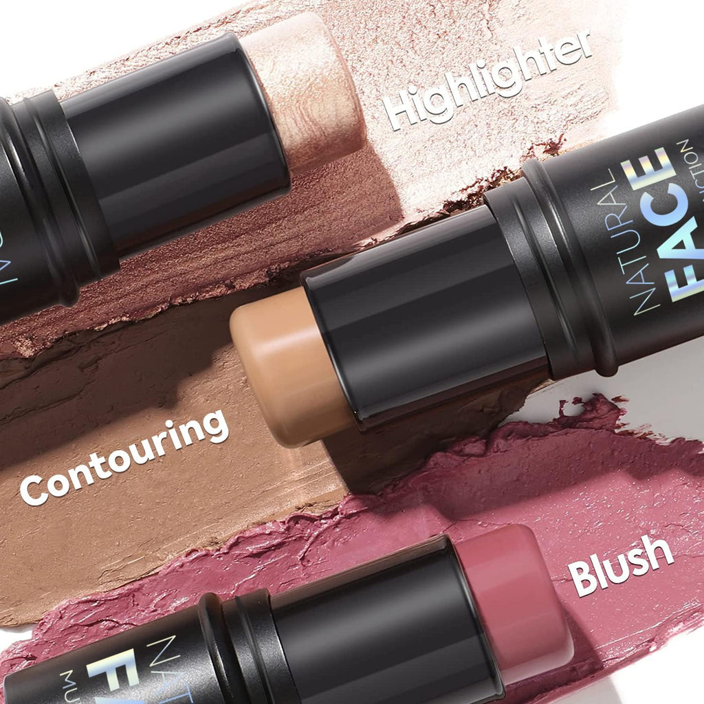 URQT 3 Pcs Face Contour Sticks Set – Highlighter, Contour & Blush (Shades 02, 03, 04)