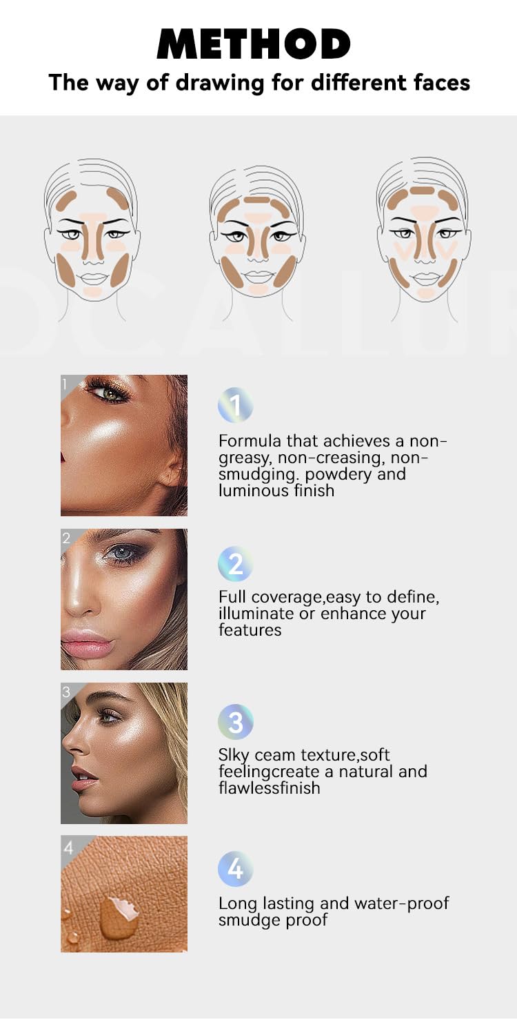 URQT 3 Pcs Face Contour Sticks Set – Highlighter, Contour & Blush (Shades 02, 03, 04)