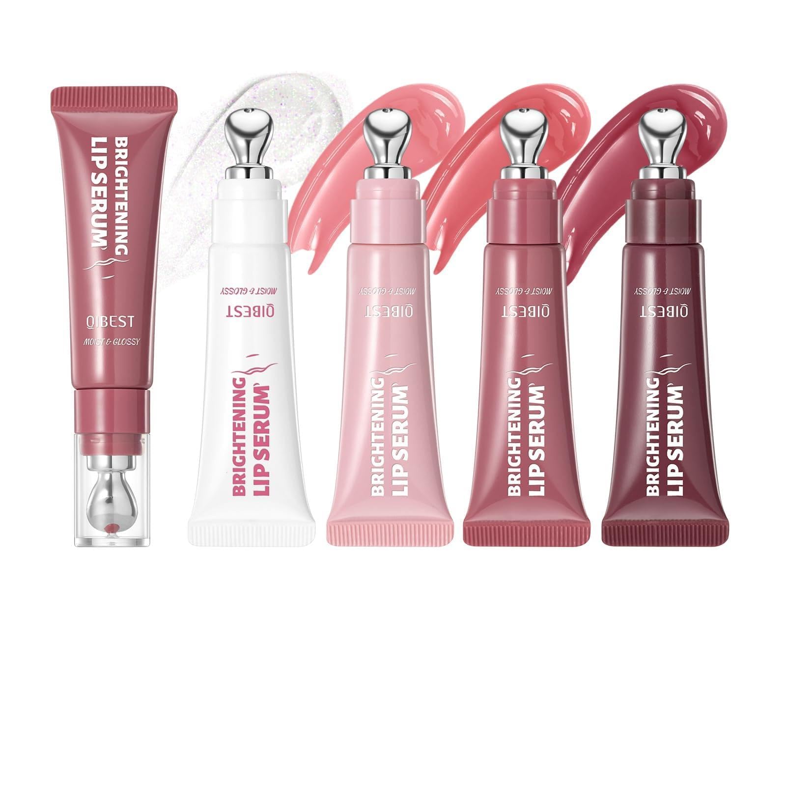 URQT Brightening Lip Serum Set – Hydrating Glossy Lip Oil with Cooling Metal Applicator (4PCS)
