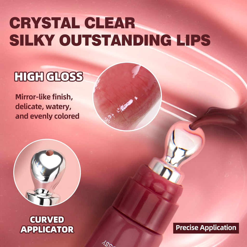 URQT Brightening Lip Serum Set – Hydrating Glossy Lip Oil with Cooling Metal Applicator (4PCS)