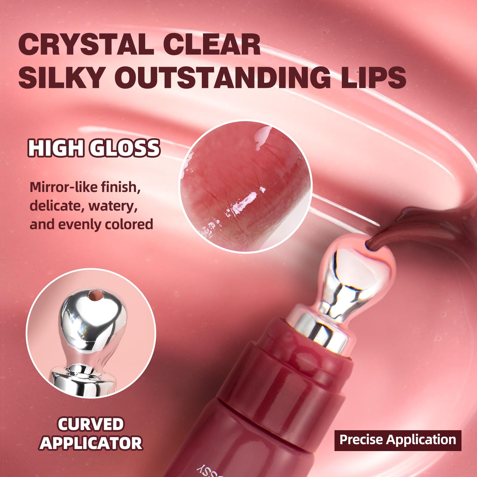 URQT Brightening Lip Serum Set – Hydrating Glossy Lip Oil with Cooling Metal Applicator (4PCS)