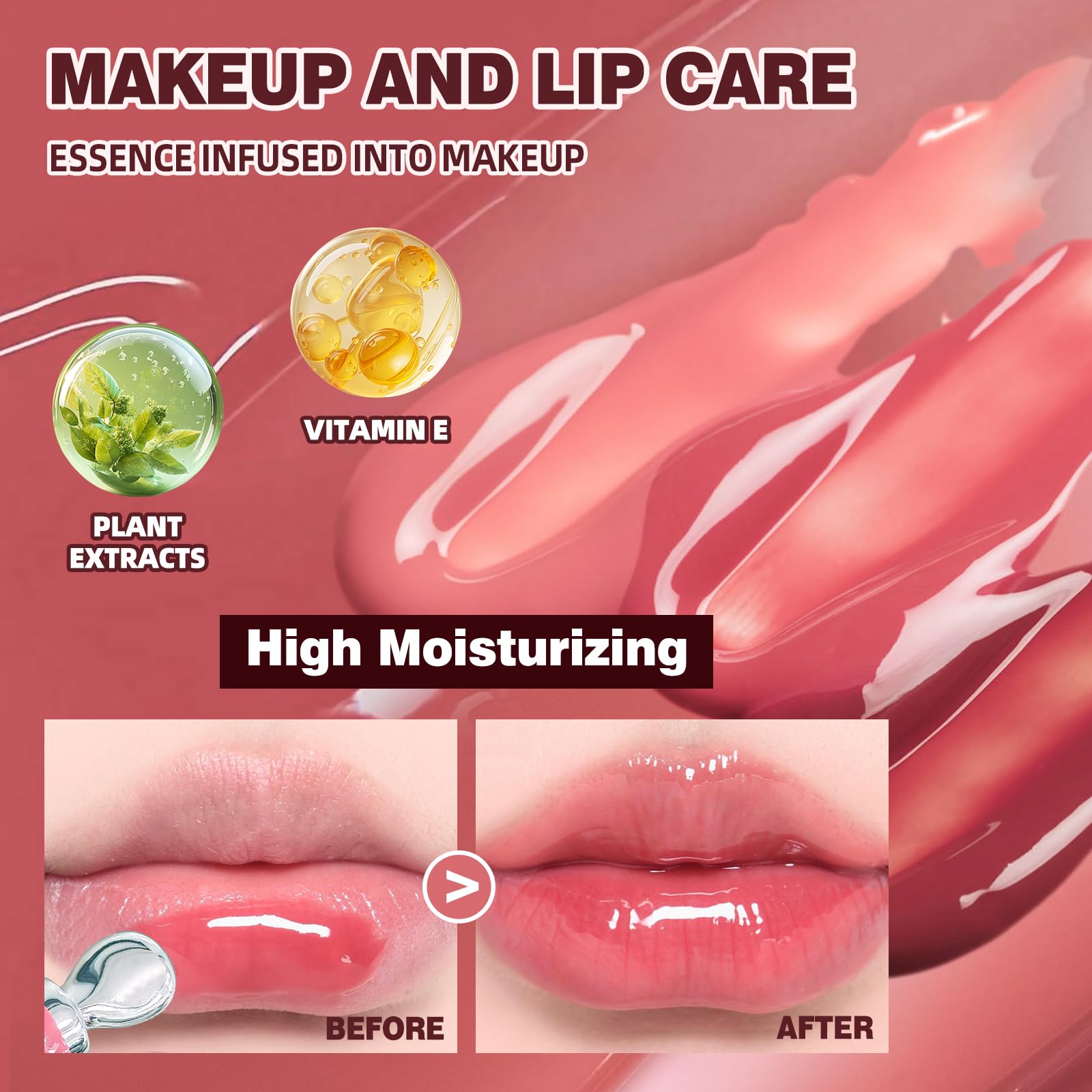 URQT Brightening Lip Serum Set – Hydrating Glossy Lip Oil with Cooling Metal Applicator (4PCS)