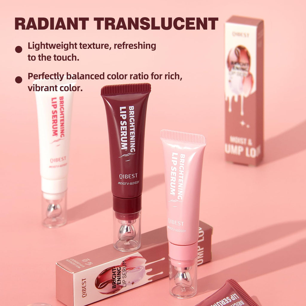 URQT Brightening Lip Serum Set – Hydrating Glossy Lip Oil with Cooling Metal Applicator (4PCS)