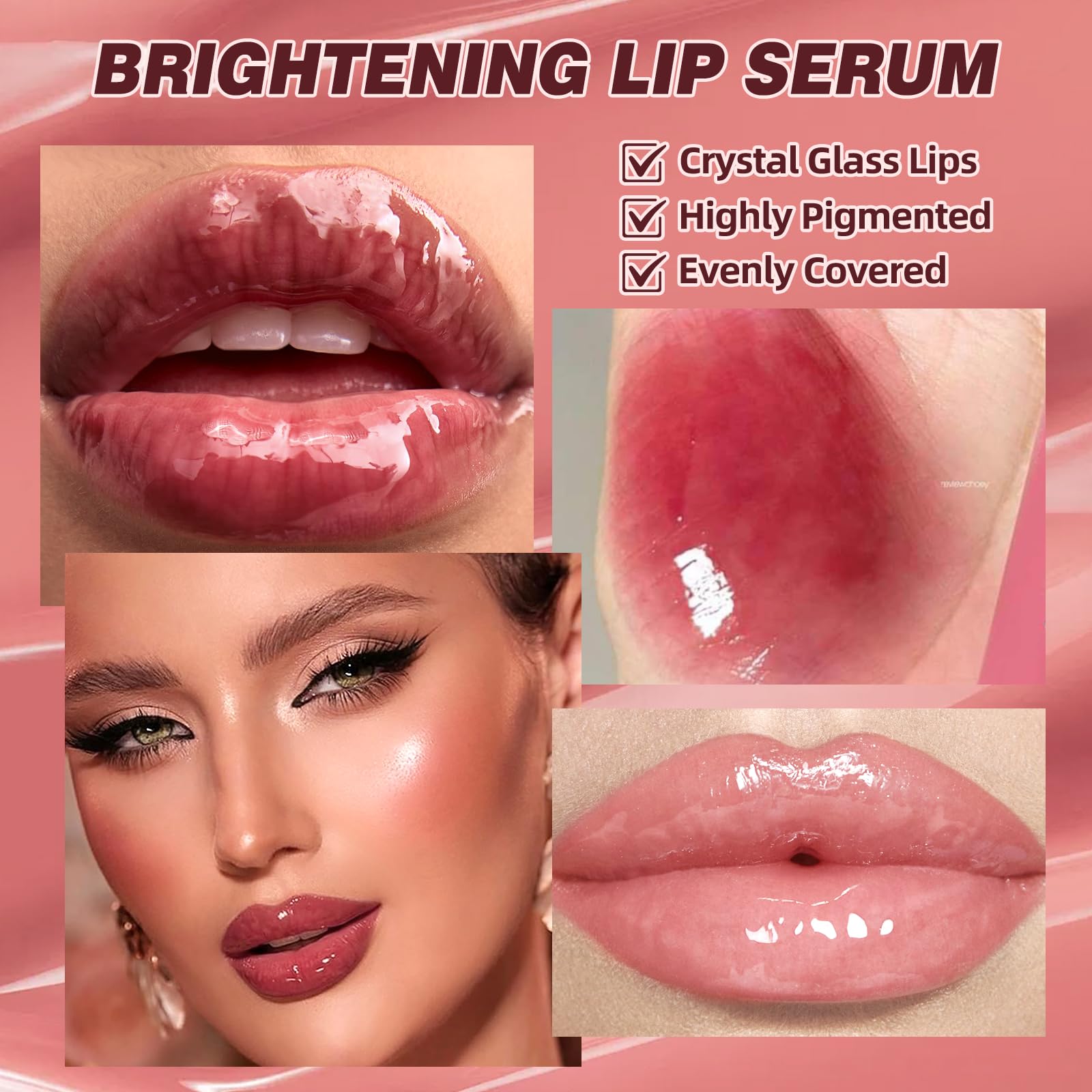 URQT Brightening Lip Serum Set – Hydrating Glossy Lip Oil with Cooling Metal Applicator (4PCS)