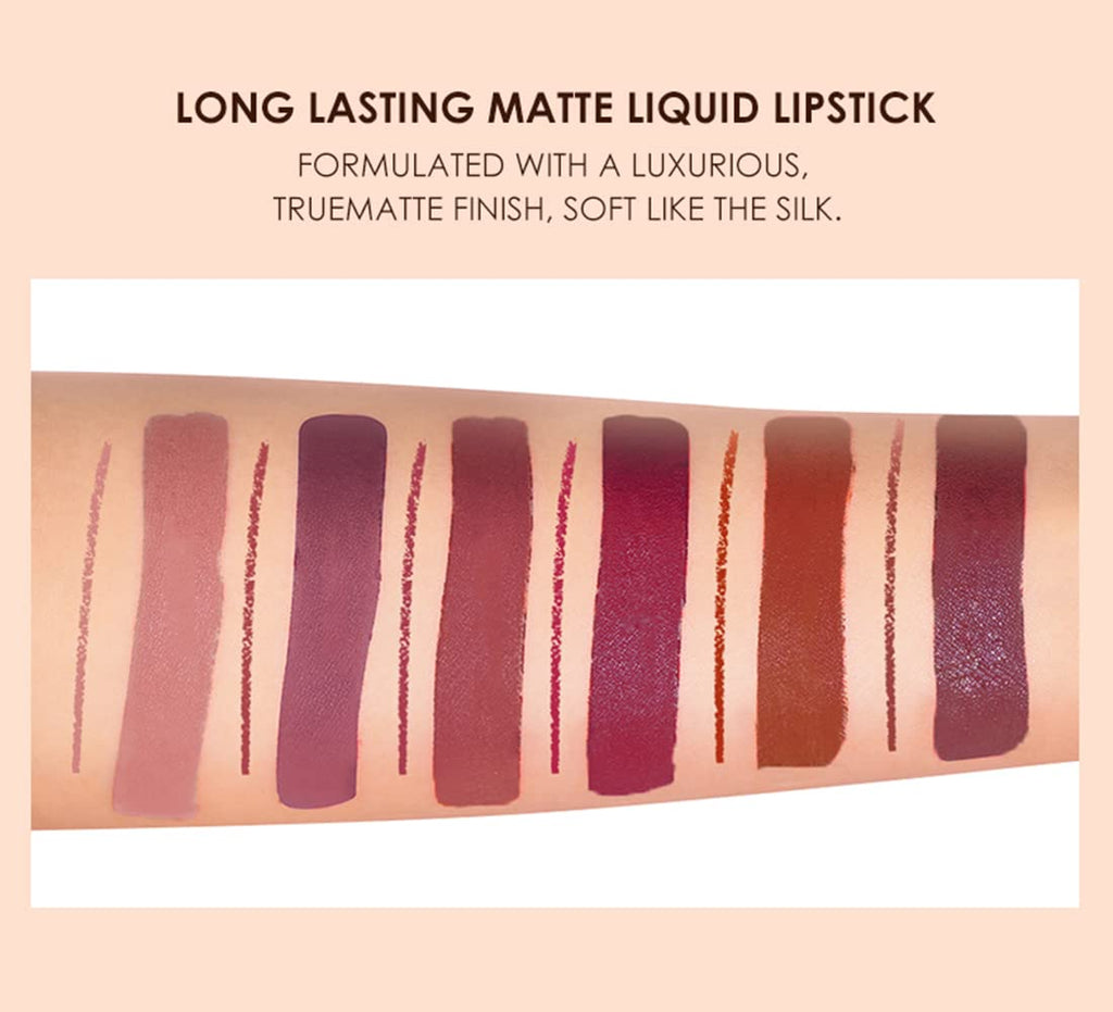 URQT 12pcs Lip Liner & Lipstick Set – 6 Velvet Matte Liquid Lipsticks + 6 Matching Lip Liners