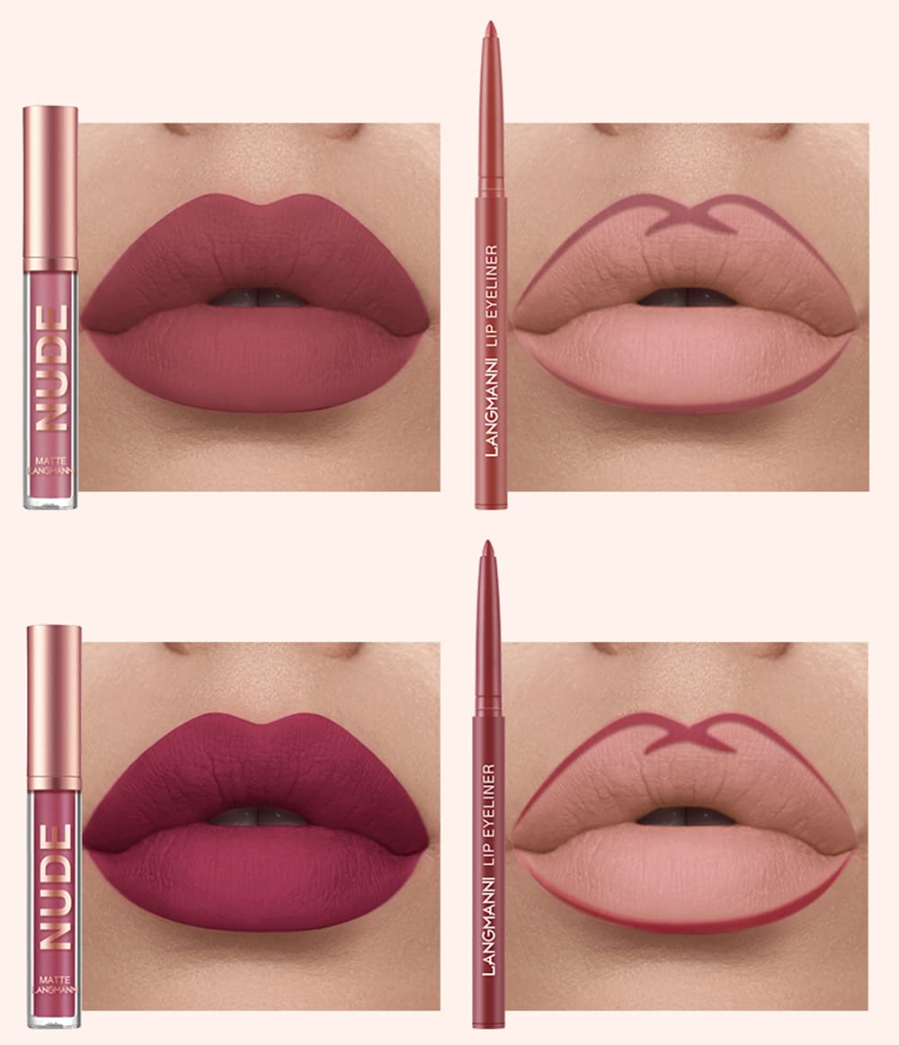 URQT 12pcs Lip Liner & Lipstick Set – 6 Velvet Matte Liquid Lipsticks + 6 Matching Lip Liners