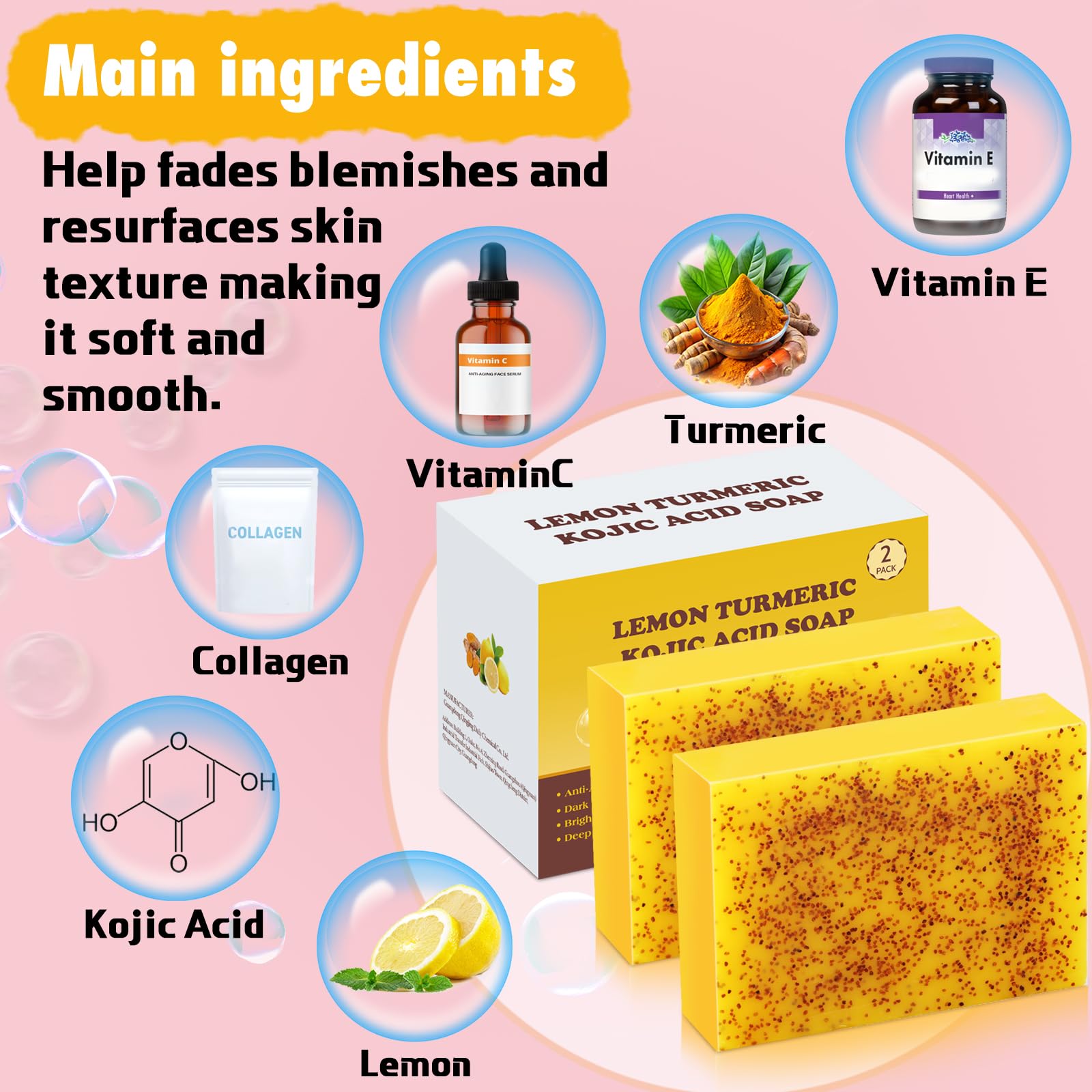 Urrznp Lemon Turmeric Kojic Acid Soap Bar – Dry Skin Formula (2 Bars)