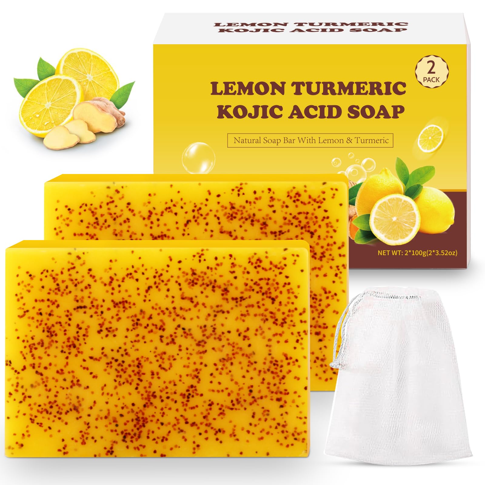 Urrznp Lemon Turmeric Kojic Acid Soap Bar – Dry Skin Formula (2 Bars)