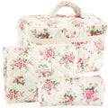 URSKYTOUS 3Pcs Cotton Quilted Makeup Bag Set – Floral Travel Cosmetic Bags for Women