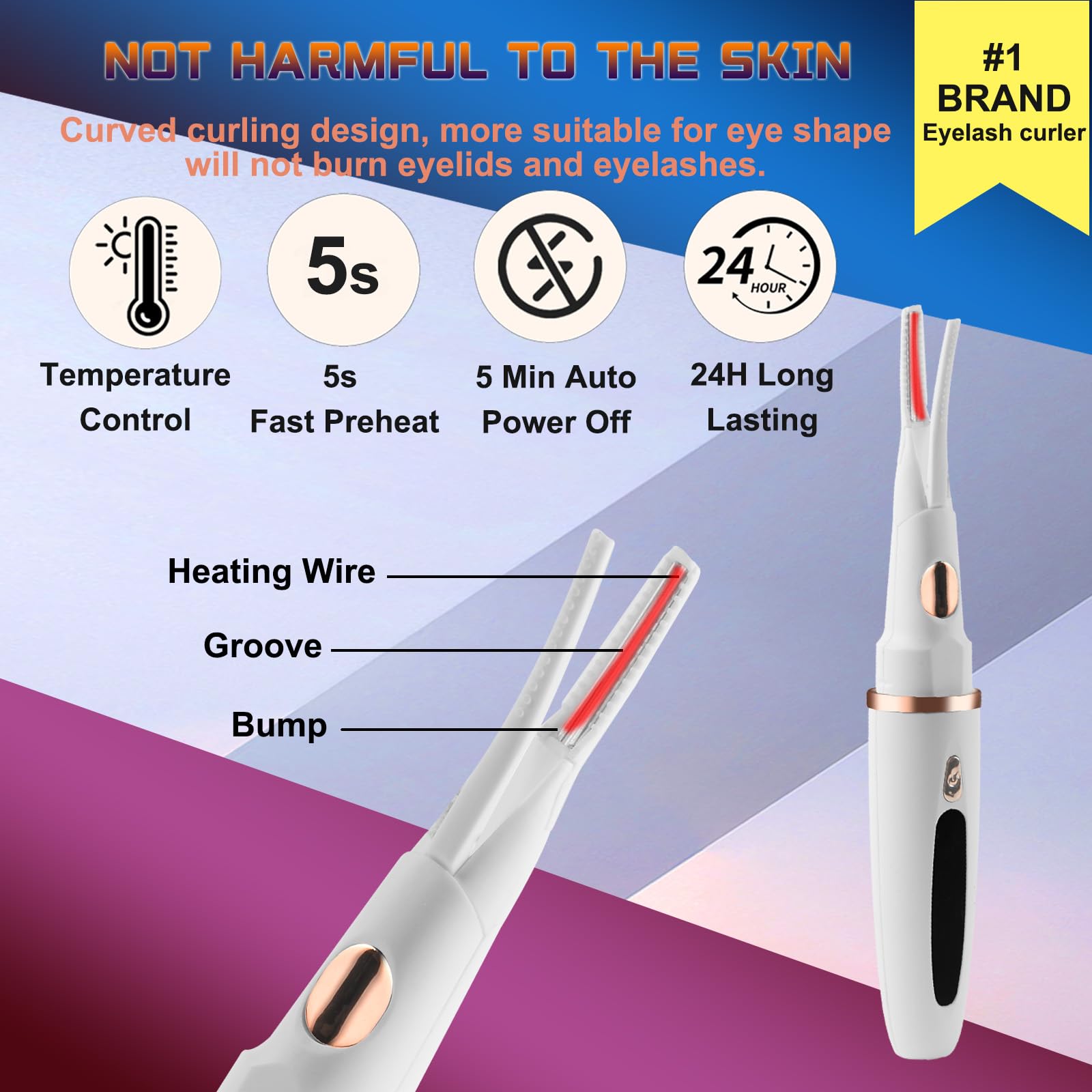 URSOBTF Heated Eyelash Curler – 2-in-1 Clip-Type, 5S Heat, LED Display, USB-C Rechargeable