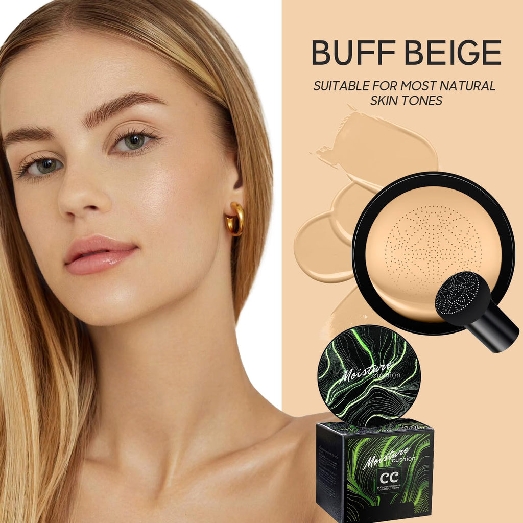 Ursoulney Mushroom Head Air Cushion CC Cream – Full Coverage Cushion Foundation (2 Pcs Buff Beige)