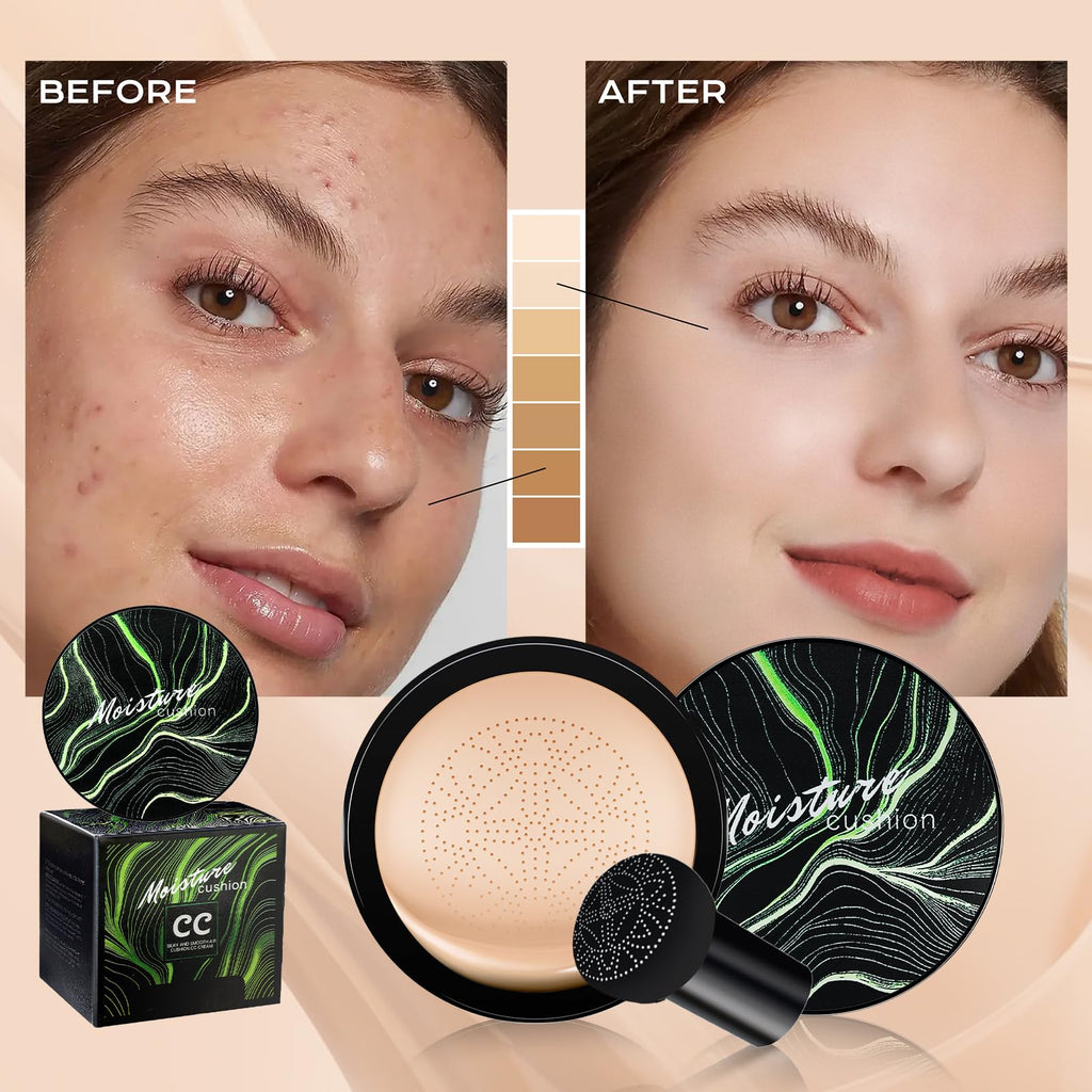 Ursoulney Mushroom Head Air Cushion CC Cream - Tattoo Cover-Up BB Foundation, Moisturizing, Long-Lasting (2 PCS Medium)