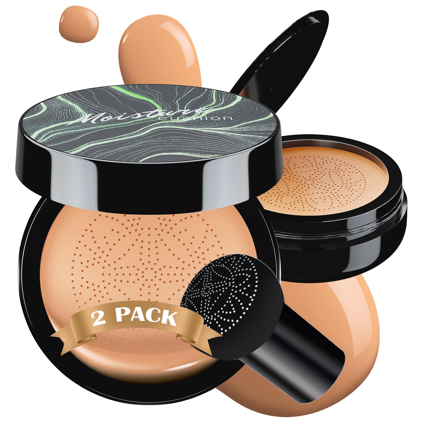 Ursoulney Mushroom Head Air Cushion CC Cream - Tattoo Cover-Up BB Foundation, Moisturizing, Long-Lasting (2 PCS Medium)