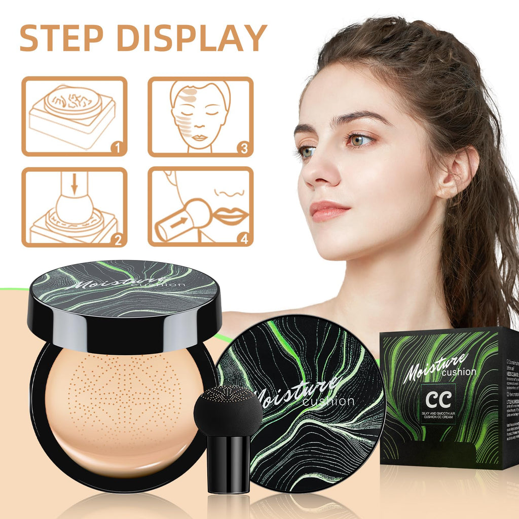 Ursoulney Mushroom Head Air Cushion CC Cream - Tattoo Cover-Up BB Foundation, Moisturizing, Long-Lasting (2 PCS Medium)