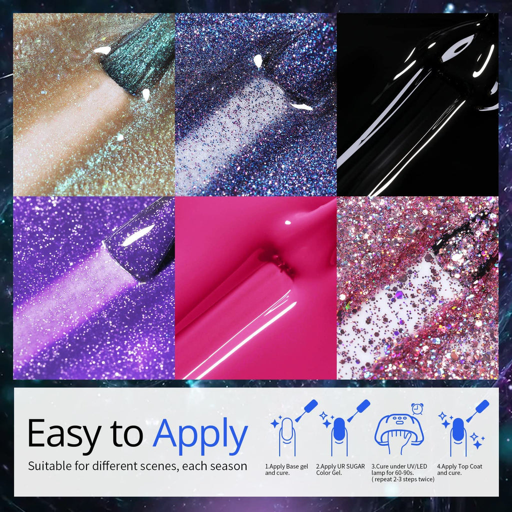 UR SUGAR Glitter Gel Nail Polish Set – 6 Colors Magnetic & Color-Changing Gel Kit (Soak-Off)