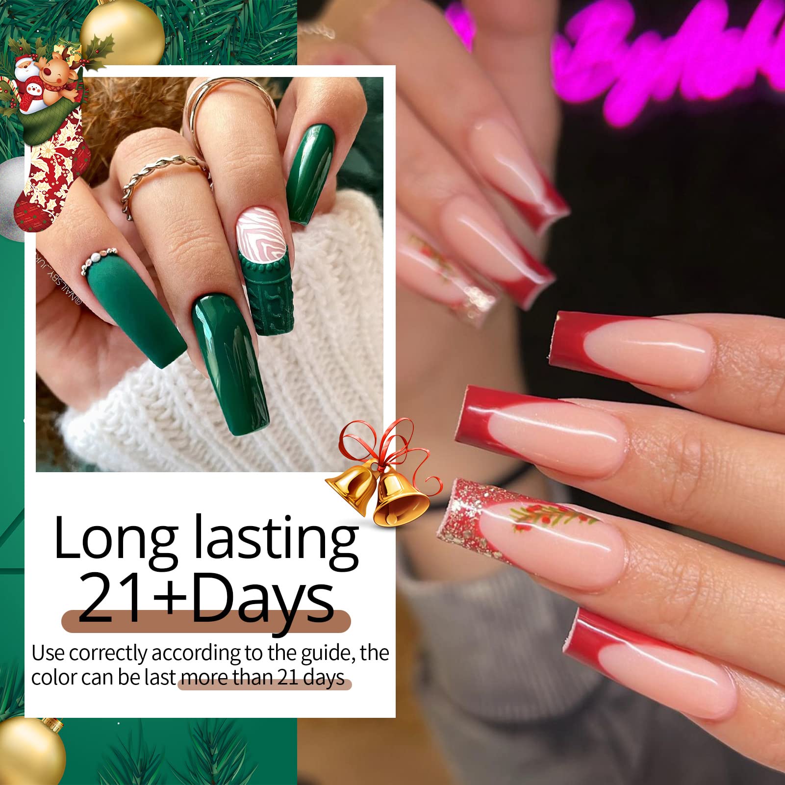 UR SUGAR Christmas Gel Nail Polish Set — 6 Colors (Sparkle Green, Dark Green, Glitter Red, Christmas Red, Bling Silver, Glitter Champagne)