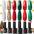 UR SUGAR Christmas Gel Nail Polish Set — 6 Colors (Sparkle Green, Dark Green, Glitter Red, Christmas Red, Bling Silver, Glitter Champagne)