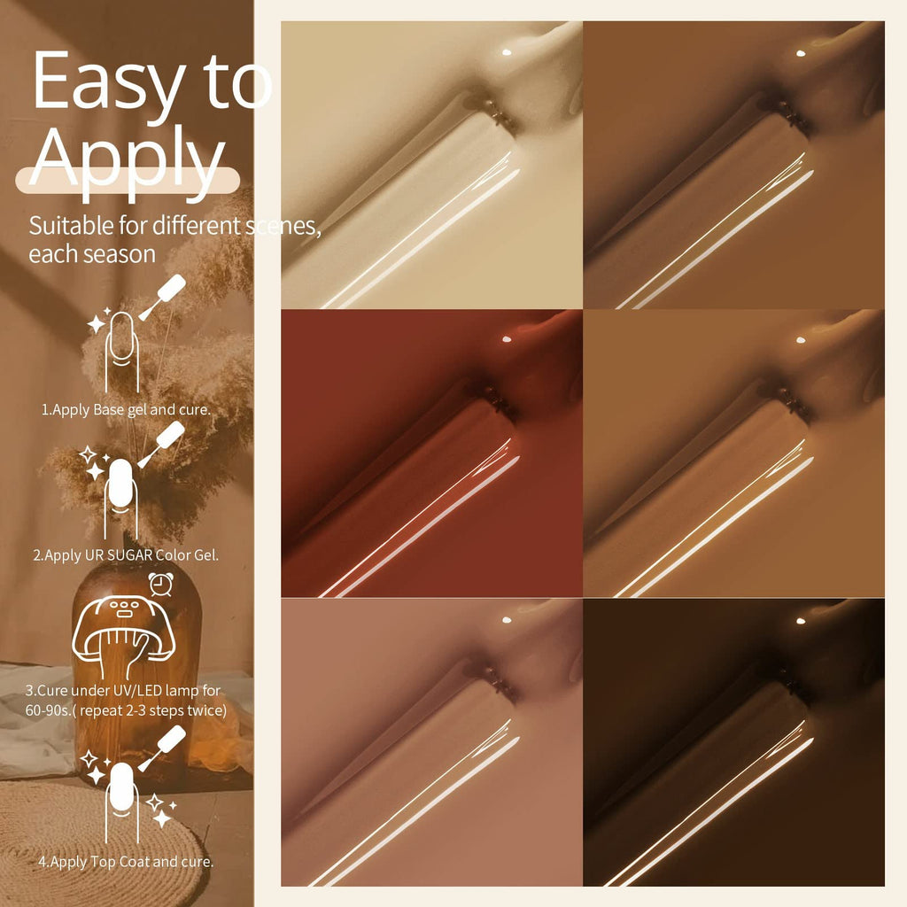 UR SUGAR Brown Gel Nail Polish Set — 6 Fall Colors (Soak-Off)