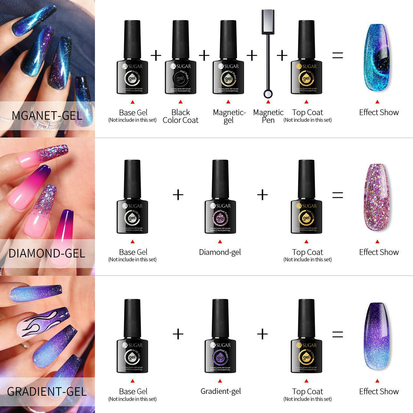 UR SUGAR Glitter Gel Nail Polish Set – 6 Colors Magnetic & Color-Changing Gel Kit (Soak-Off)