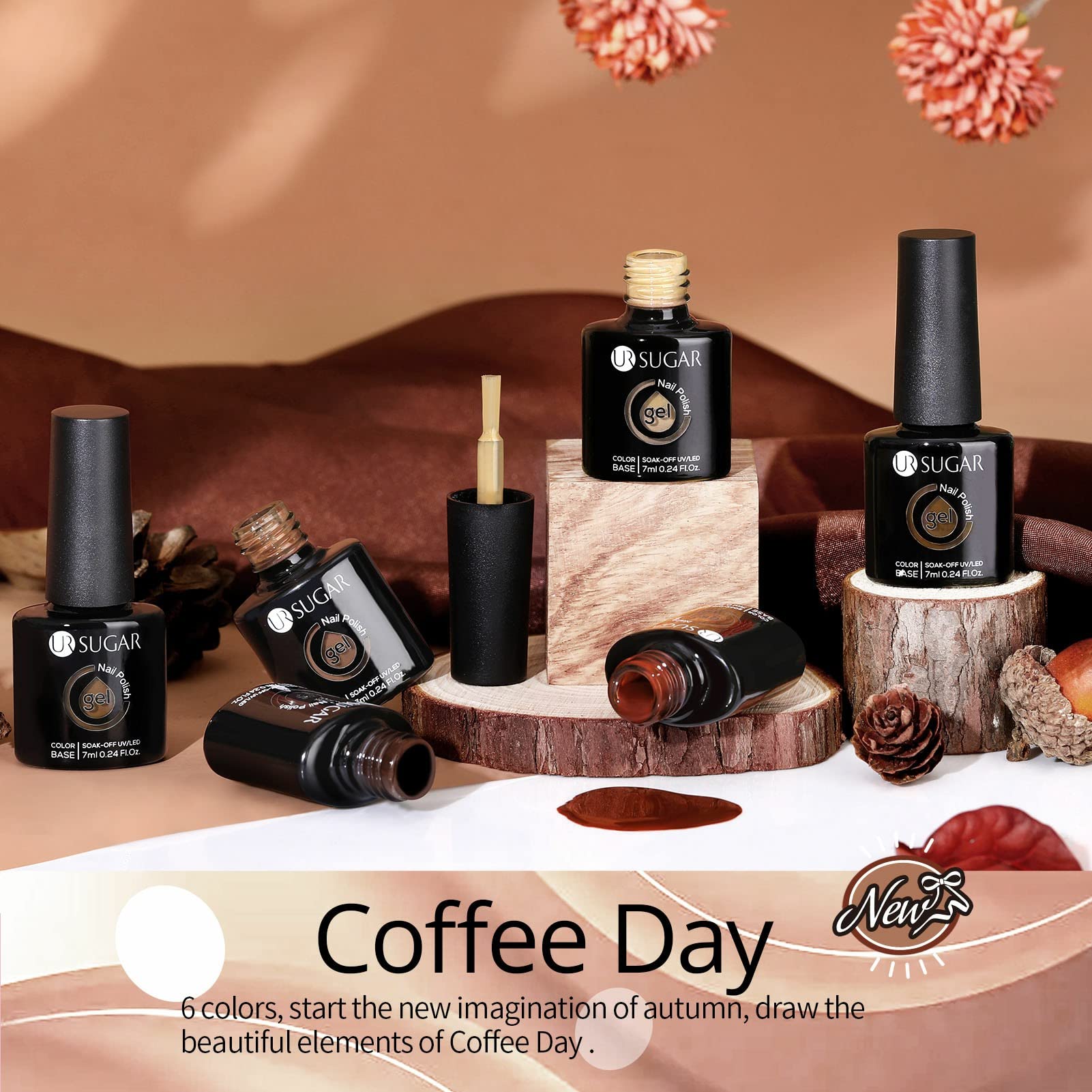 UR SUGAR Brown Gel Nail Polish Set — 6 Fall Colors (Soak-Off)